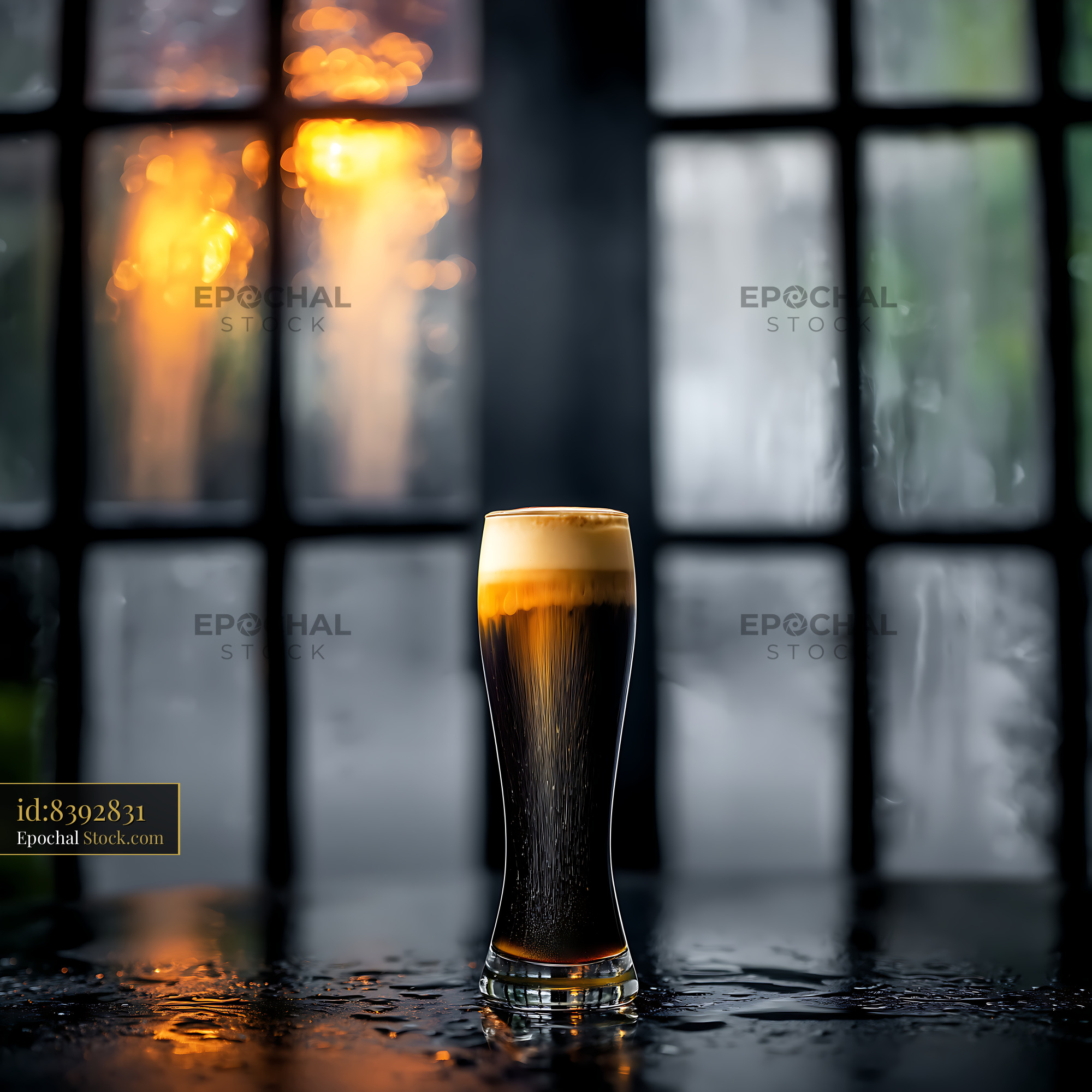 Nitro Caramel Coffee Rainy Evening - stock photo