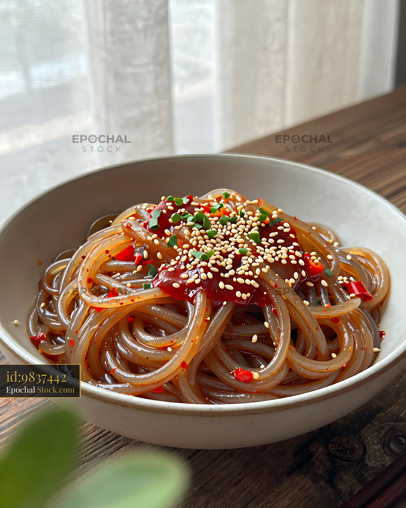 Sichuan Glass Noodle Salad with Sesame Seeds - stock photo