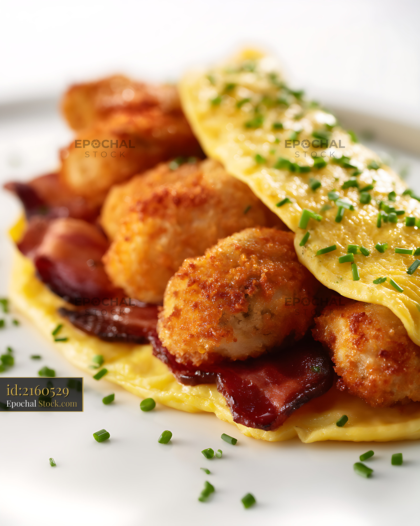 Seared Shrimp and Bacon Omelet with Fresh Chives - stock photo
