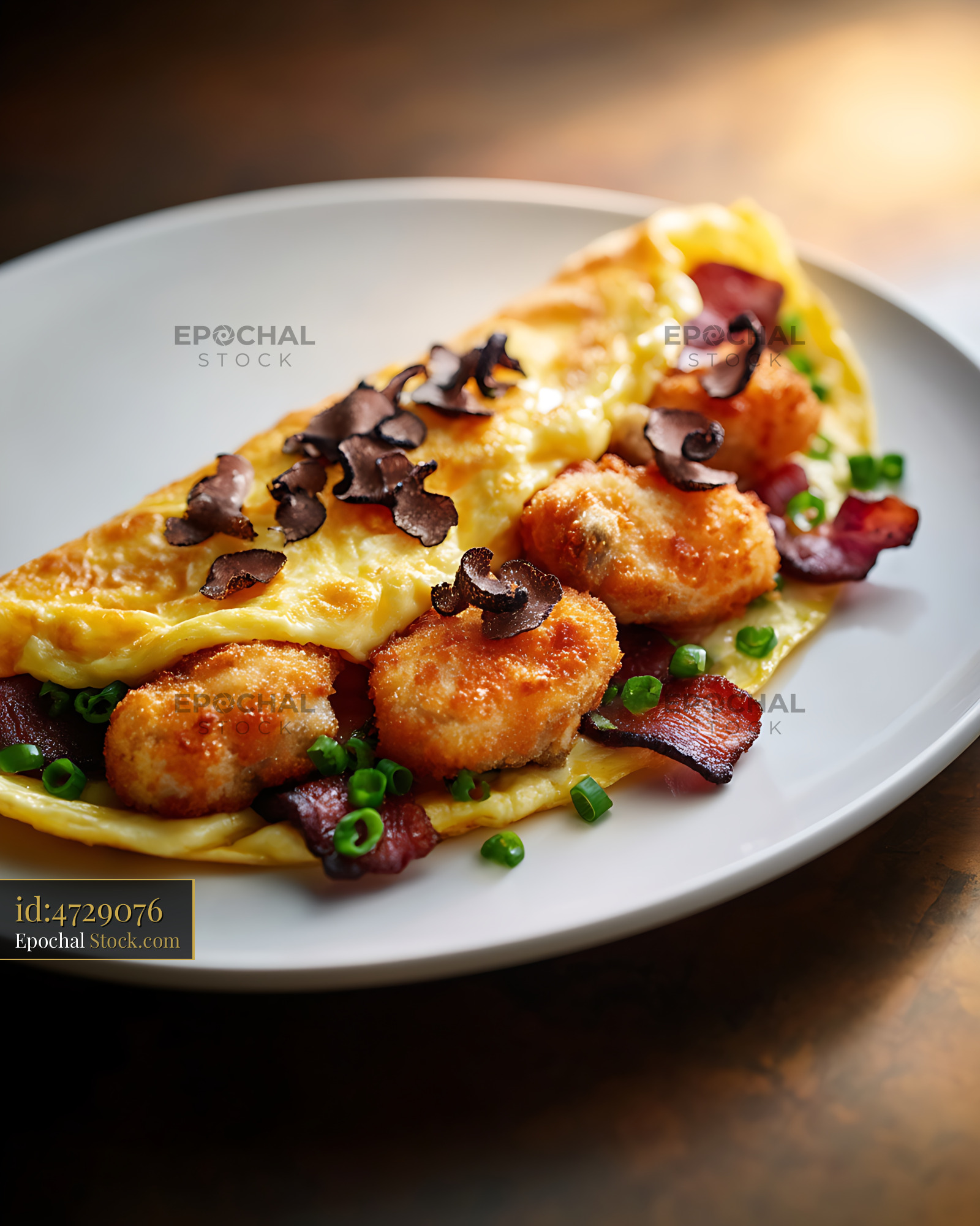 Pan-Seared Shrimp Omelet with Chocolate Garnish - stock photo