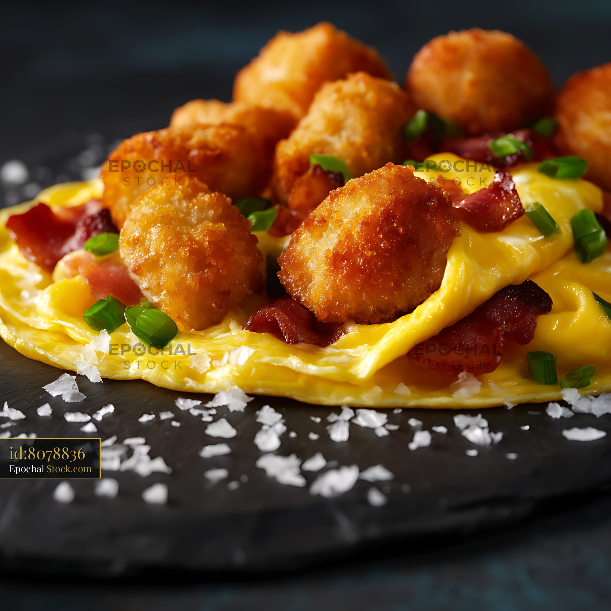 Crispy Shrimp Omelet with Bacon and Scallions - stock photo
