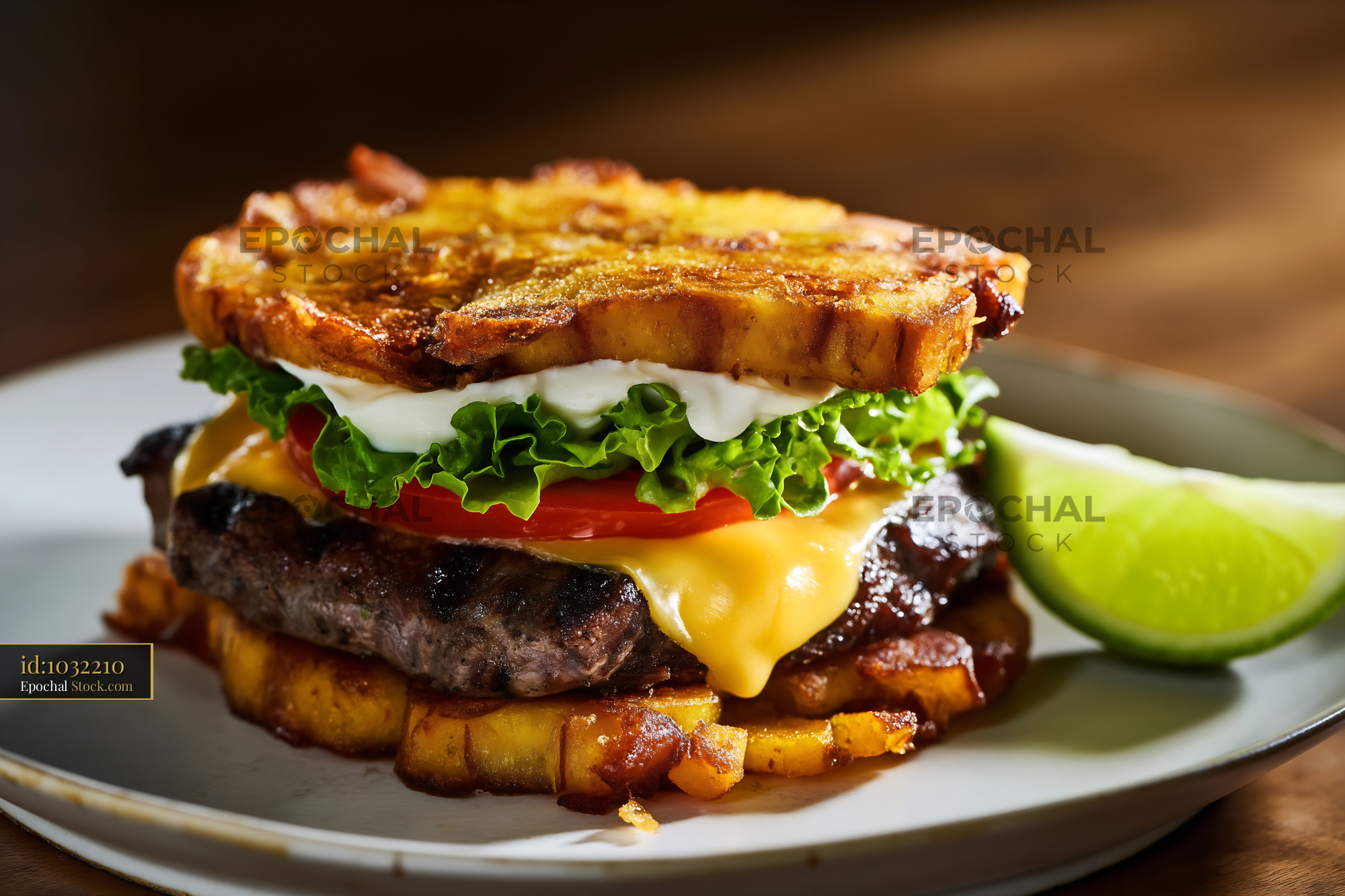 Gourmet Cheeseburger with Crispy Fried Potatoes - stock photo