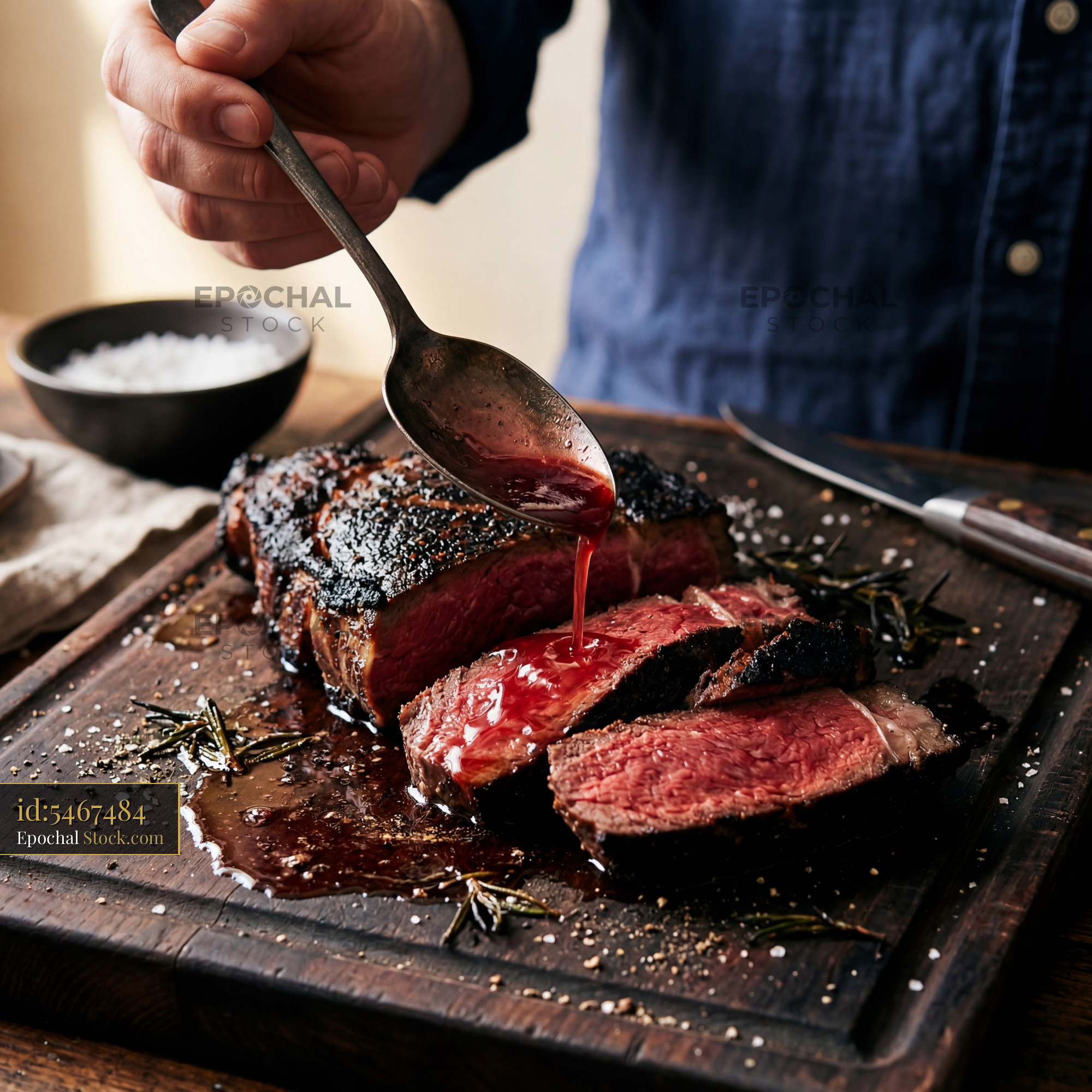 Gourmet Steak Plating With Meat Jus - stock photo
