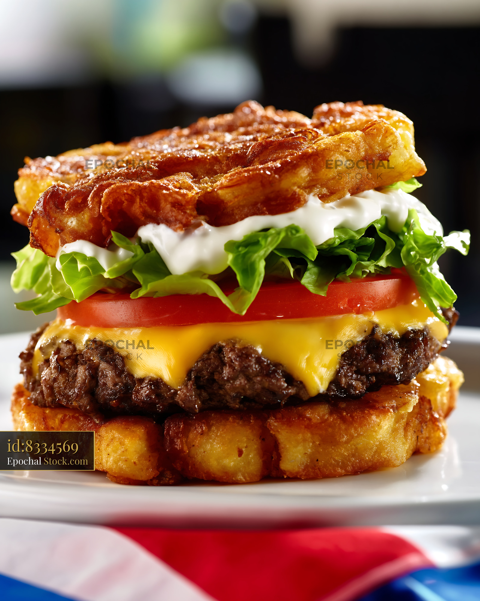 Gourmet Bacon Cheeseburger with Fried Egg - stock photo