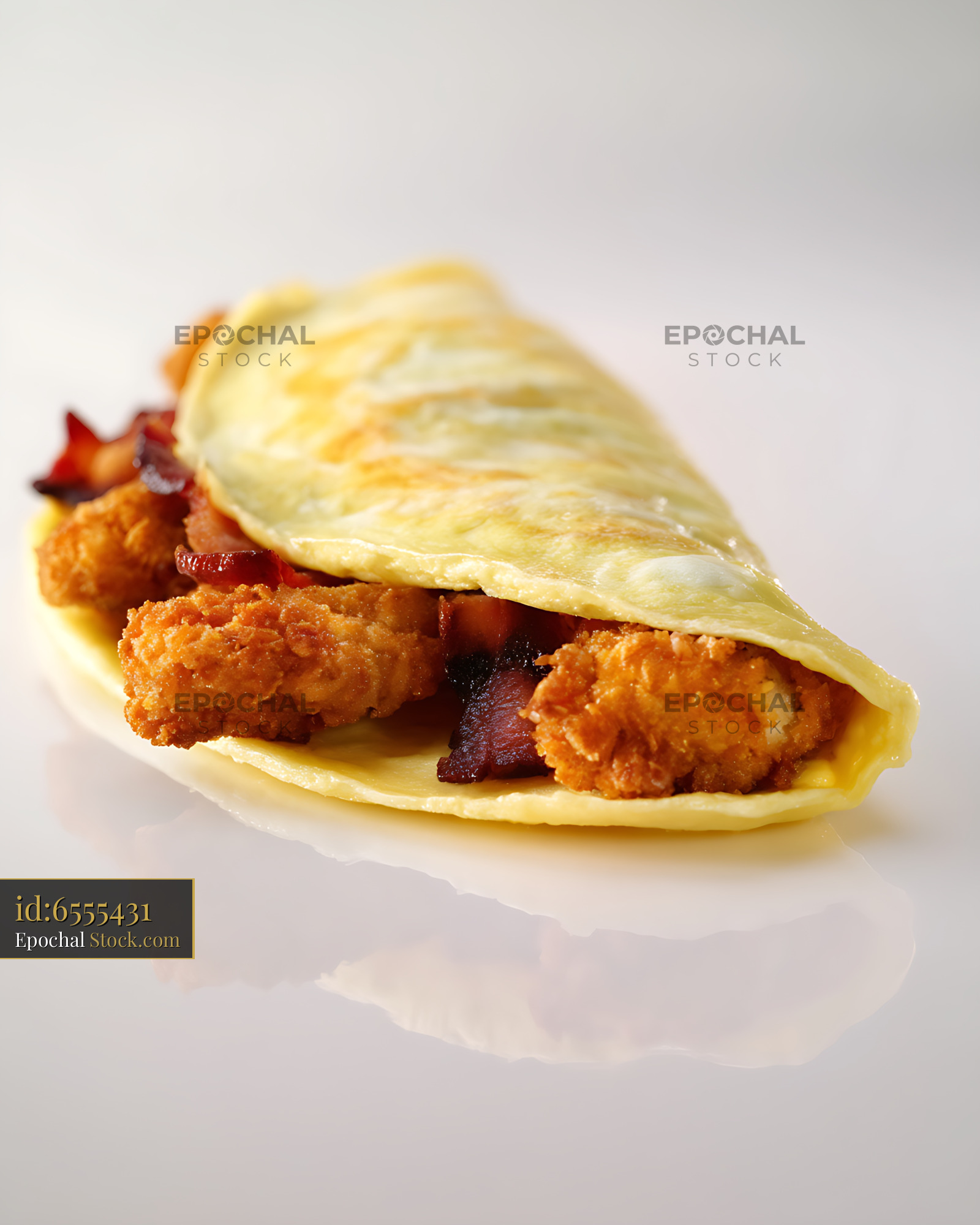 Crispy Shrimp & Bacon Crepe on White Background - stock photo