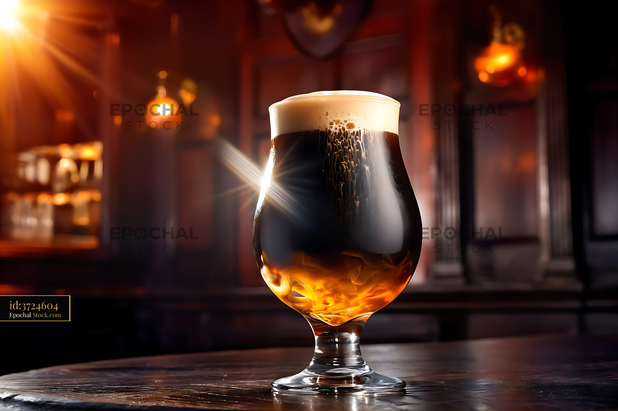 Dark Craft Beer Glass in Moody Bar Setting - stock photo