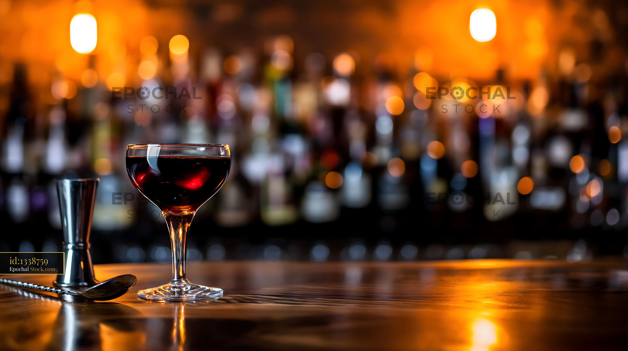 Bushwick Cocktail on Bar with Jigger - stock photo