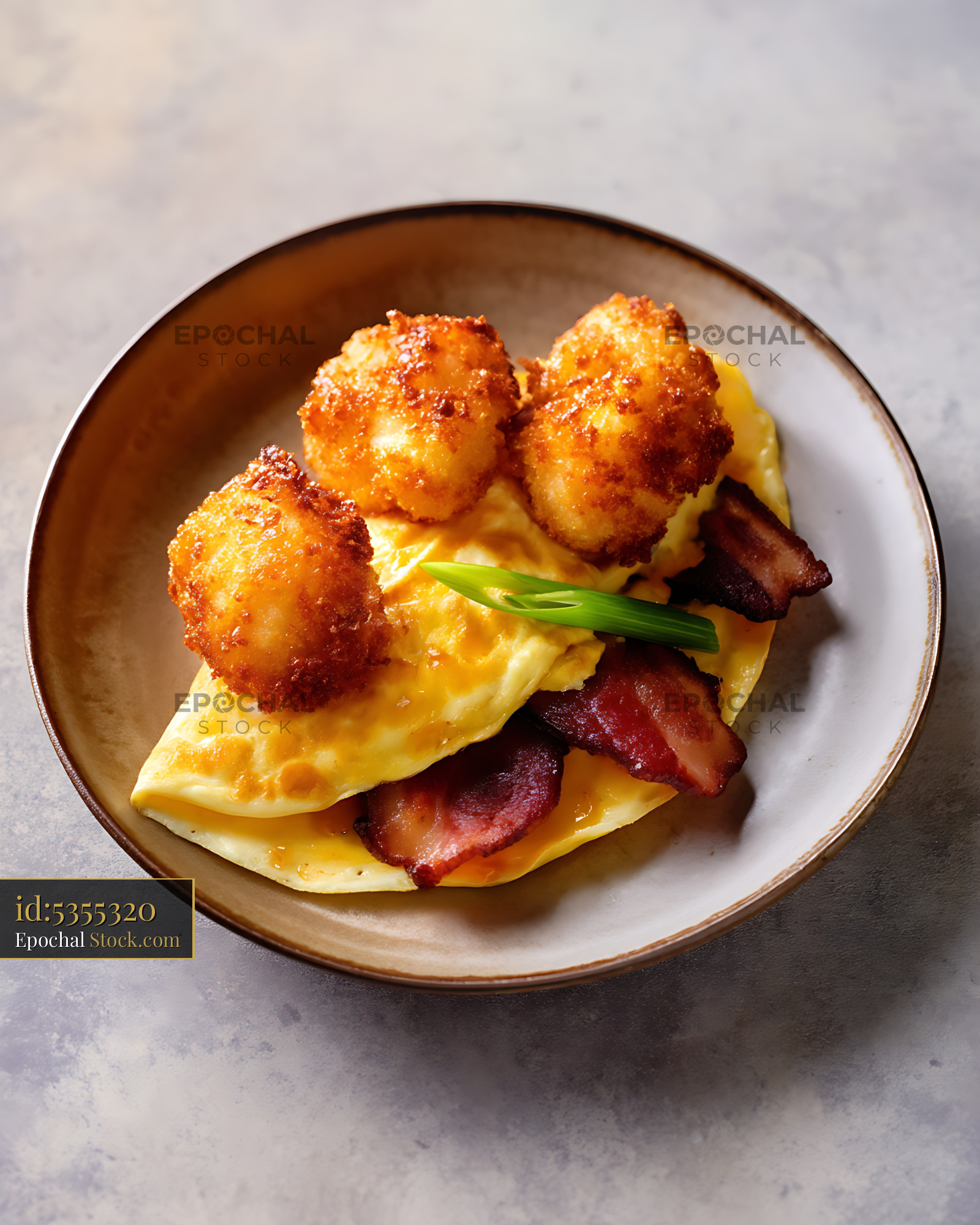 Gourmet Scallop Omelet with Crispy Bacon - stock photo