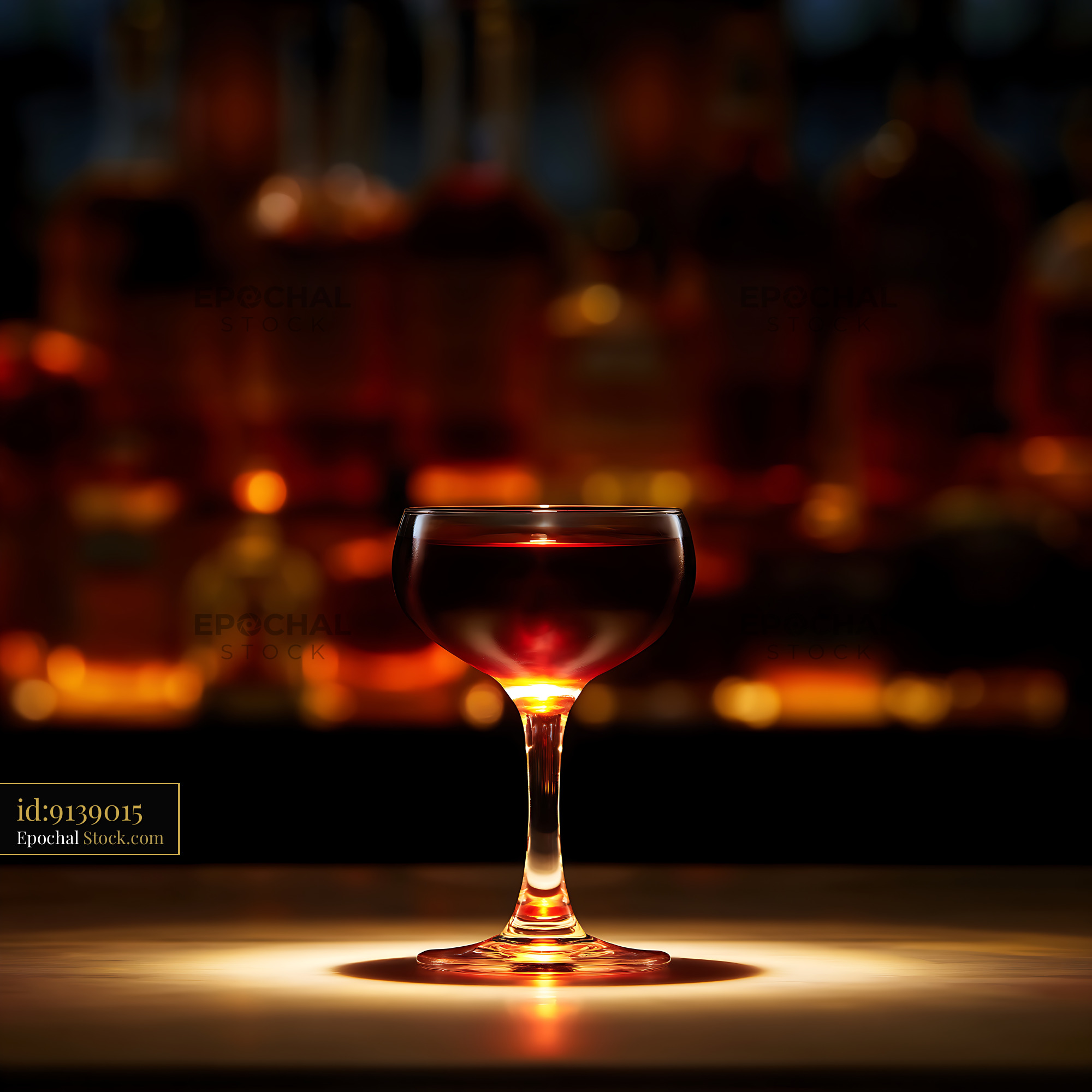 Bushwick Cocktail Glowing Warmly on Bar Counter - stock photo