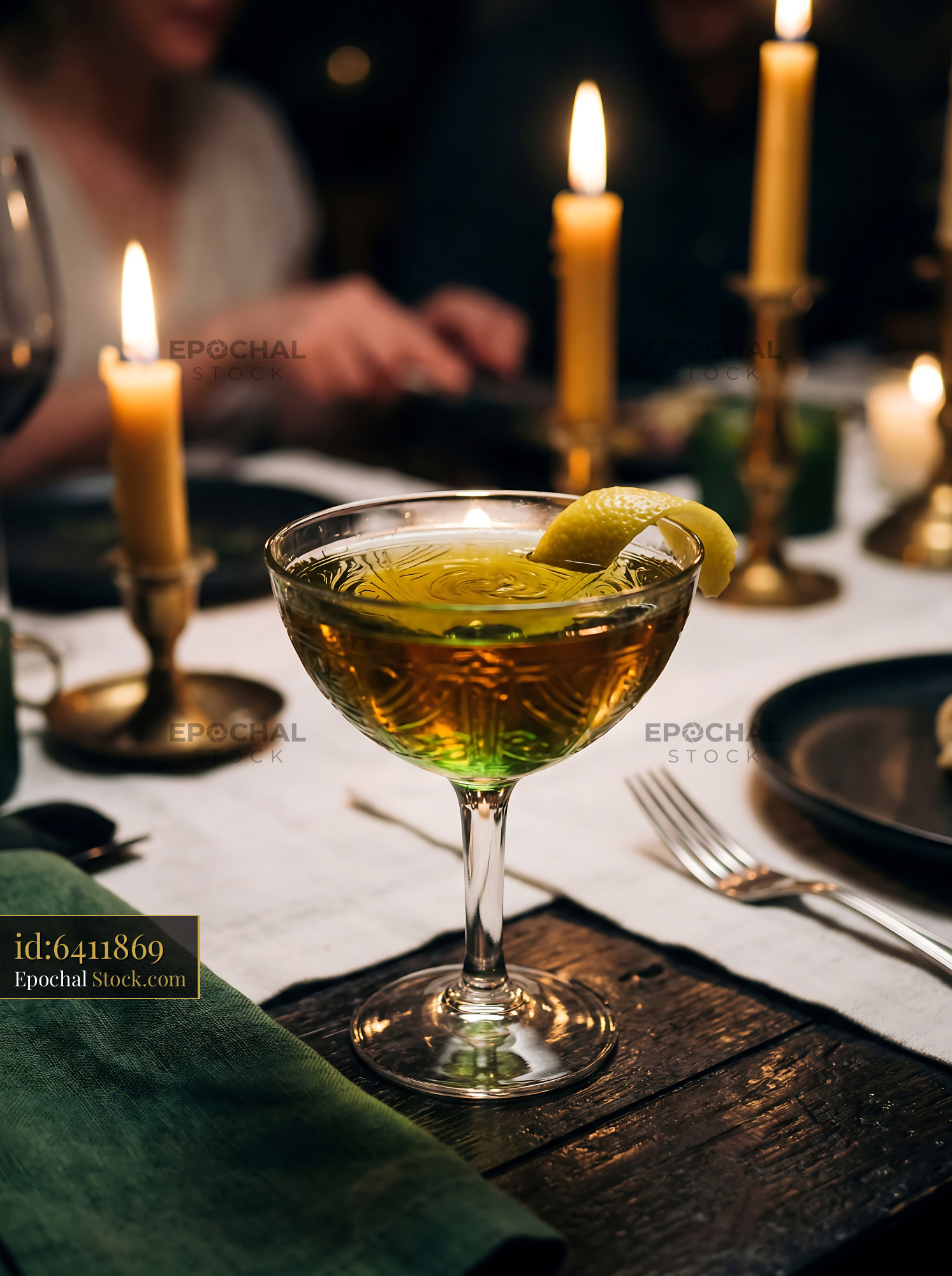 Tipperary Cocktail at Elegant Dinner Table - stock photo