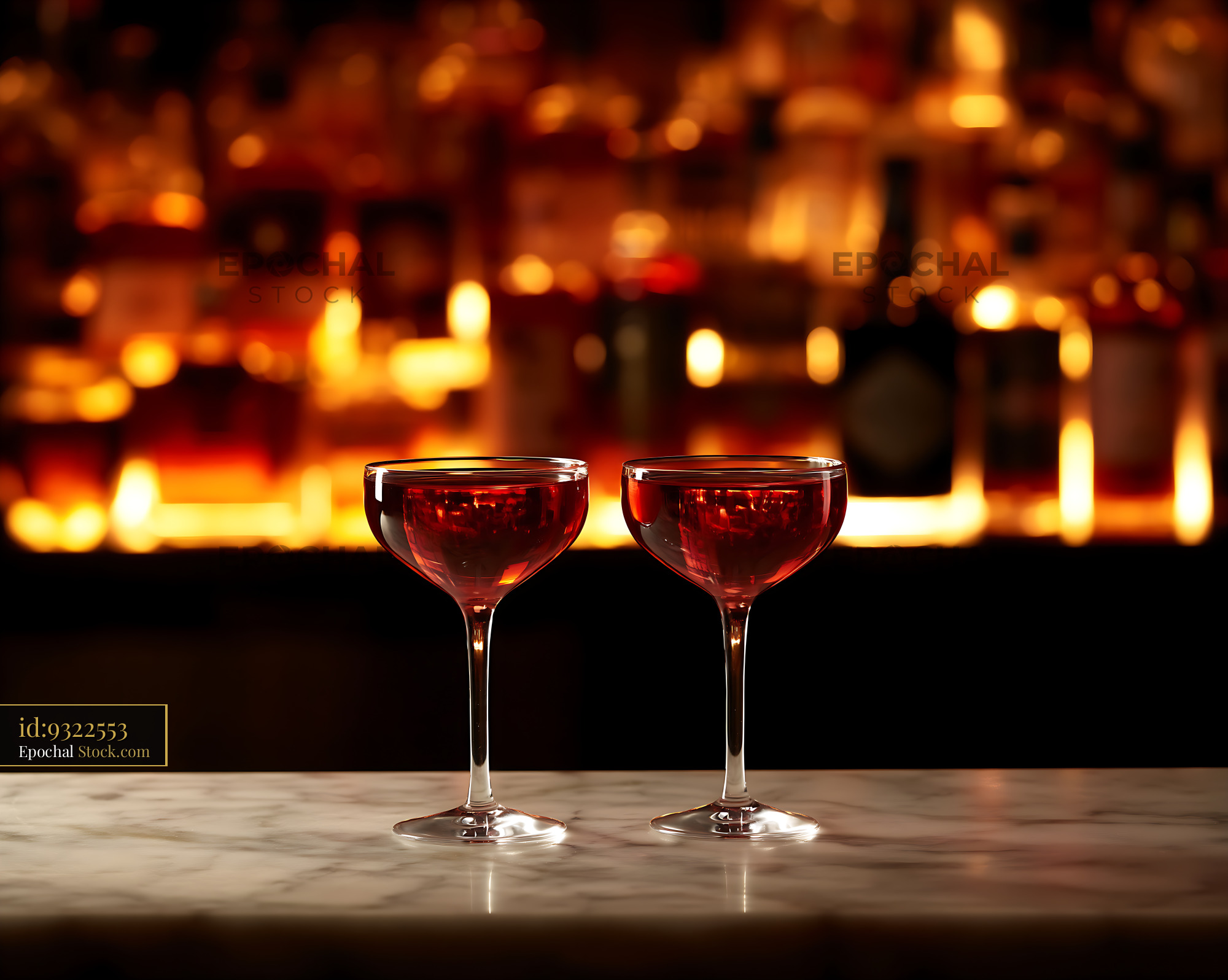 Bushwick Cocktail Pair at Elegant Bar Counter - stock photo