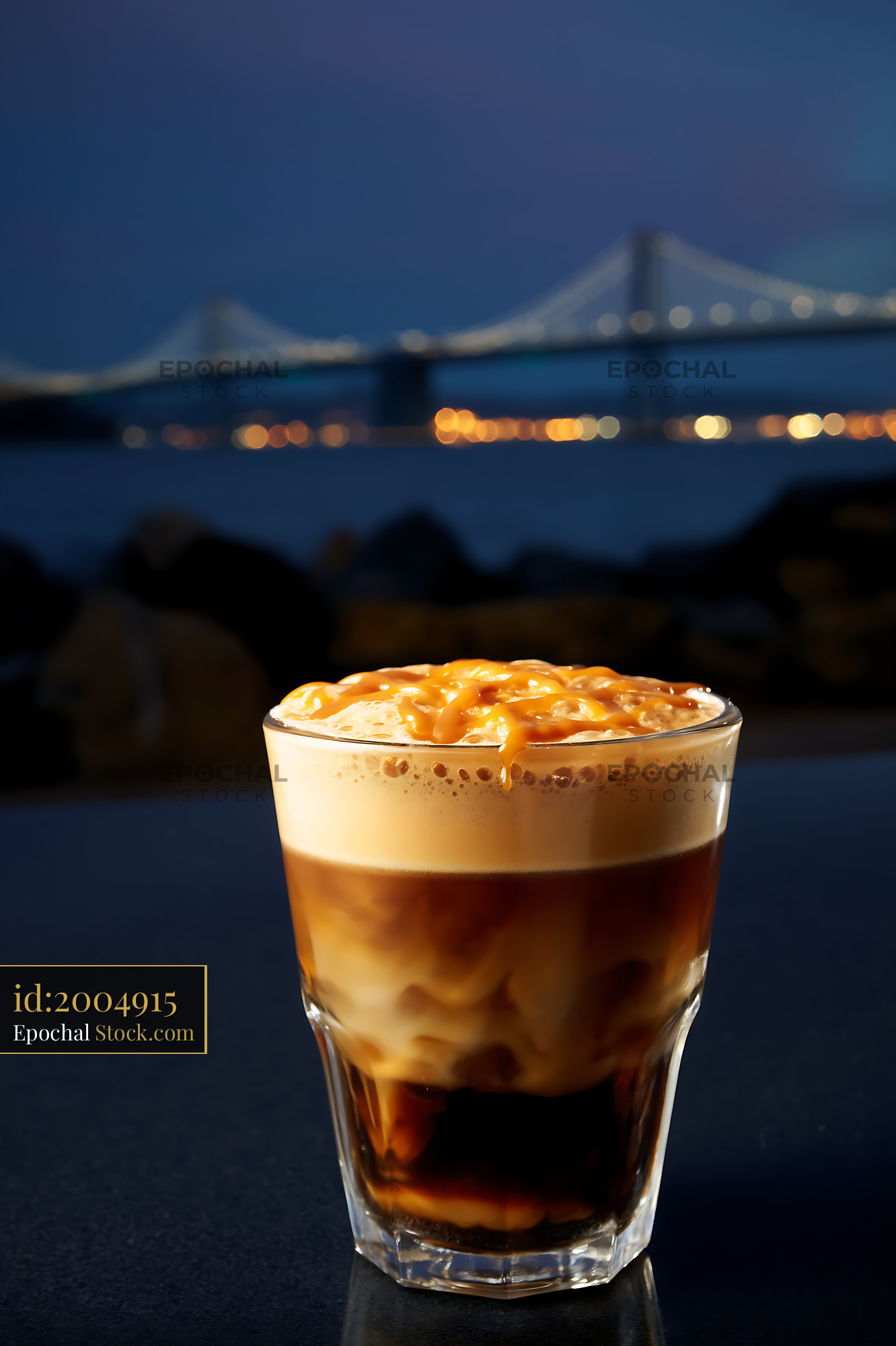 Nitro Caramel Coffee Overlooking Suspension Bridge - stock photo
