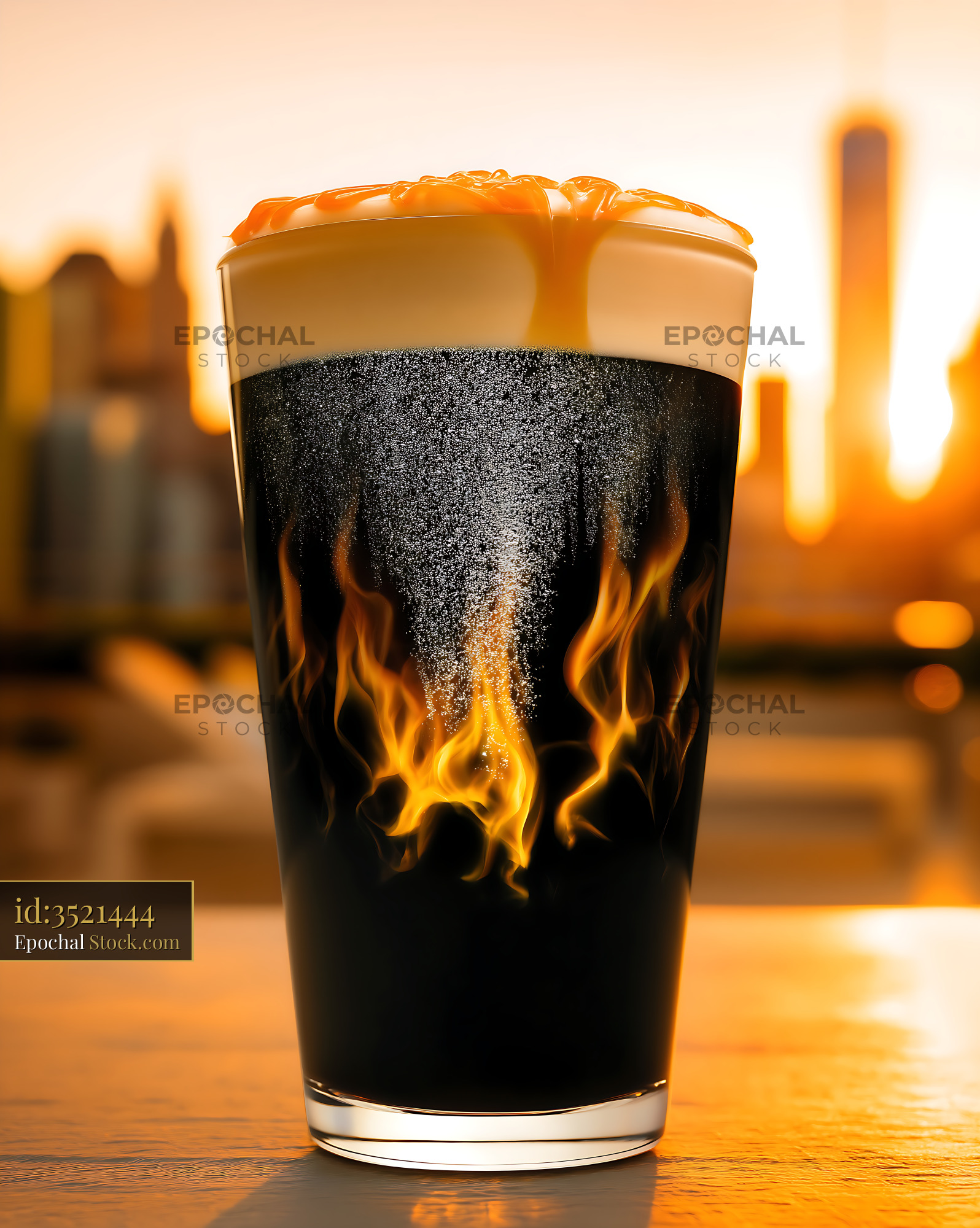 Nitro Caramel Coffee With Creamy Foam Sunset - stock photo