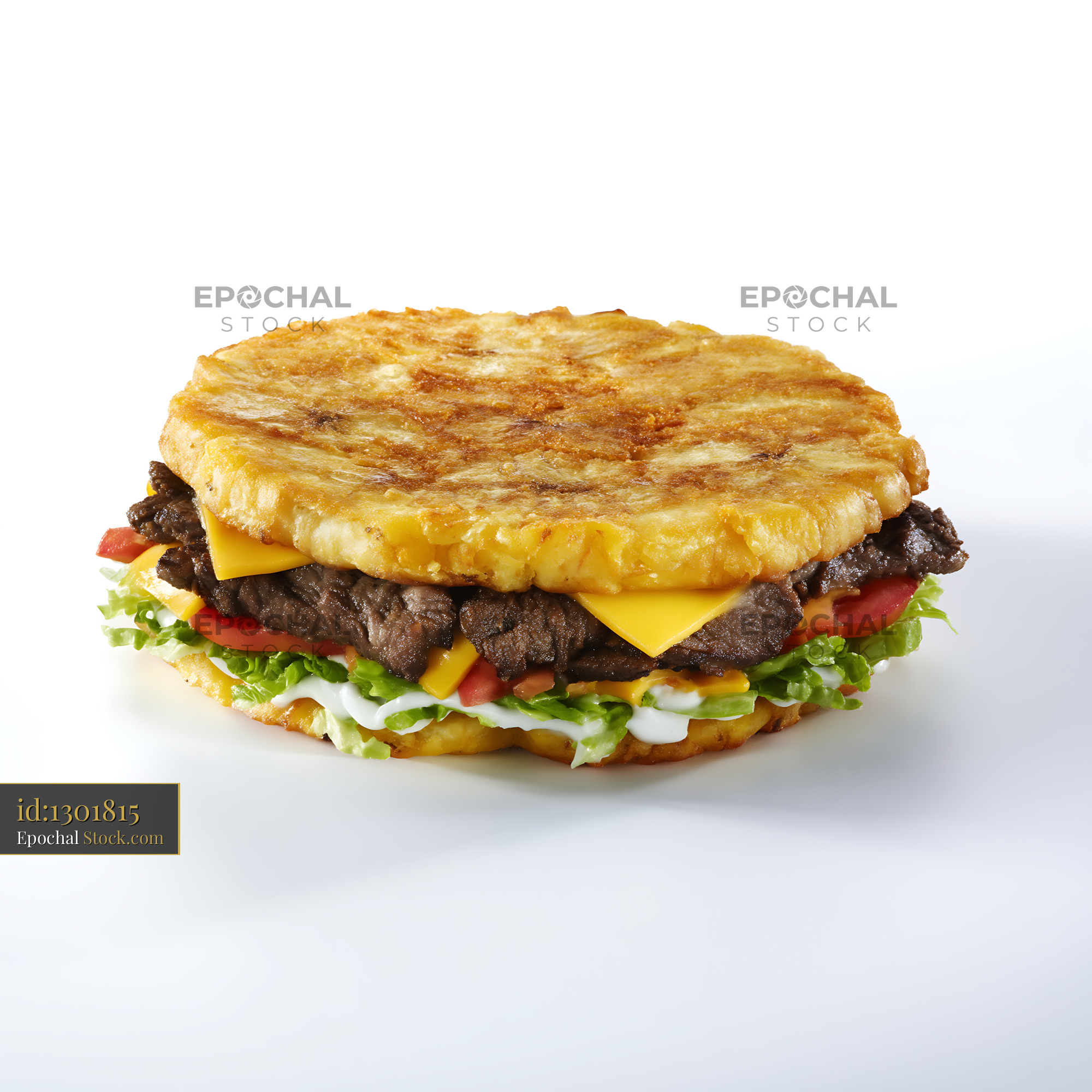 Gourmet Beef Burger with Crispy Hash Brown Bun - stock photo