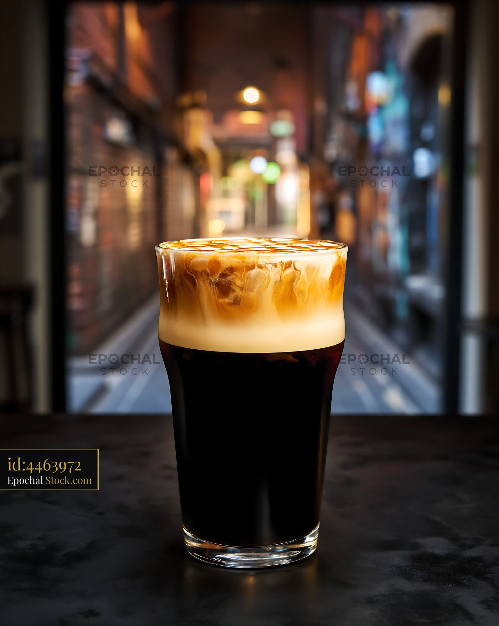 Nitro Caramel Coffee on Urban Night Street - stock photo