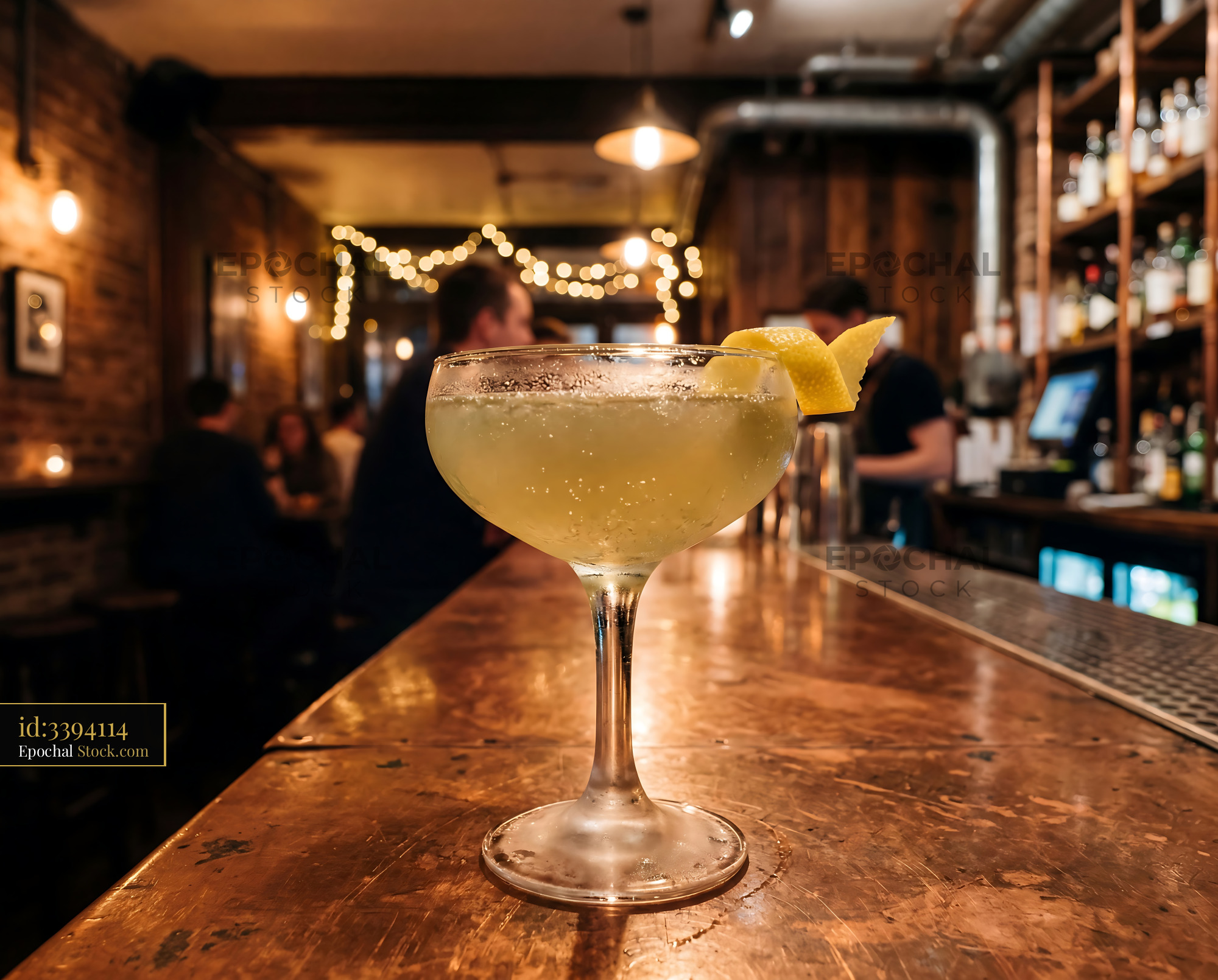 Final Ward Cocktail with Lemon Twist at Bar - stock photo