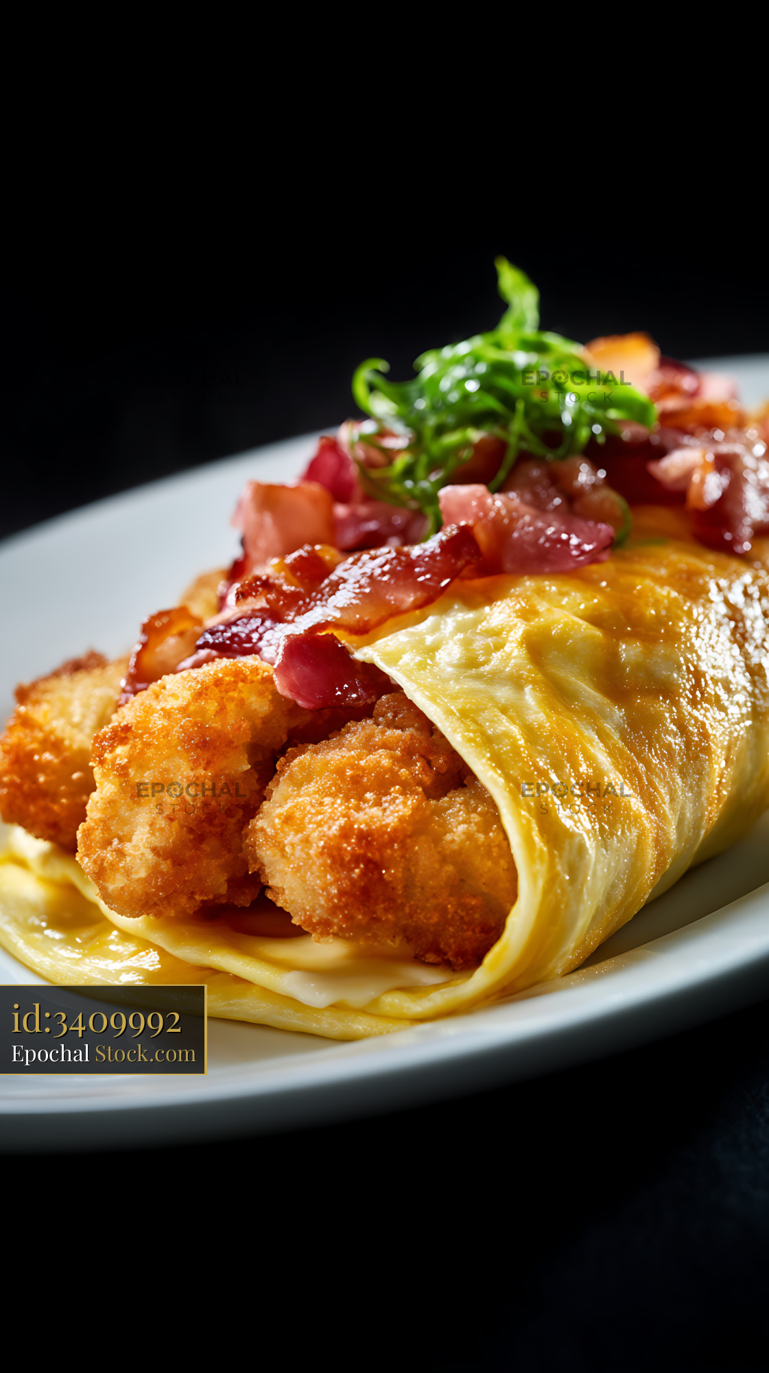 Fried Shrimp Crepe with Microgreens Garnish - stock photo