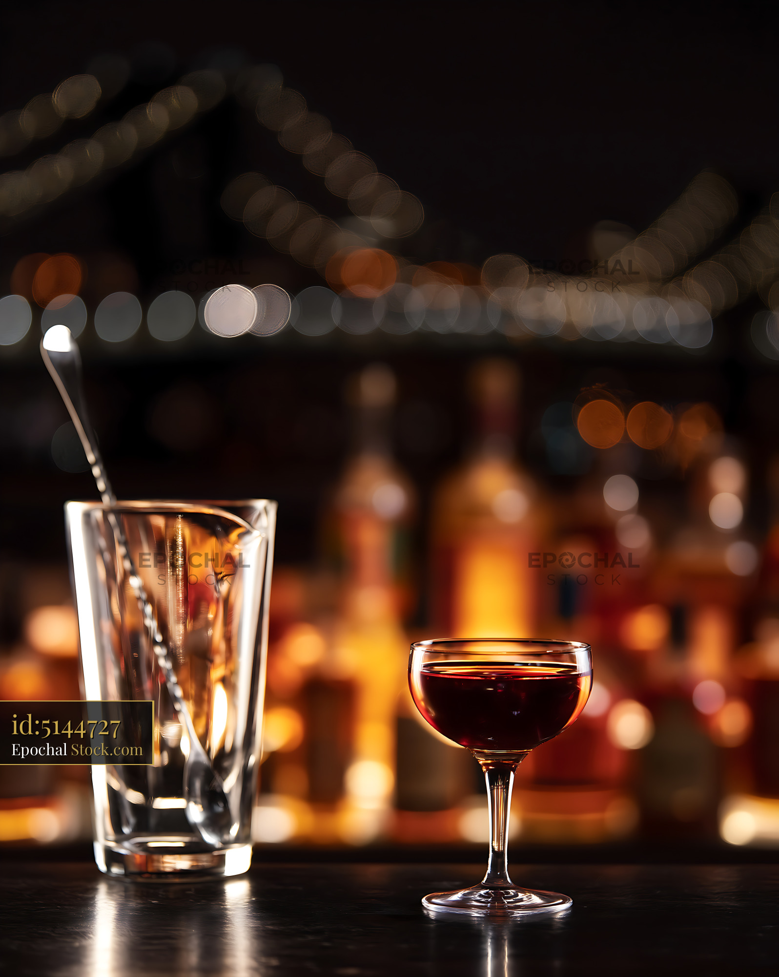 Bushwick Cocktail at Atmospheric Bar Counter - stock photo