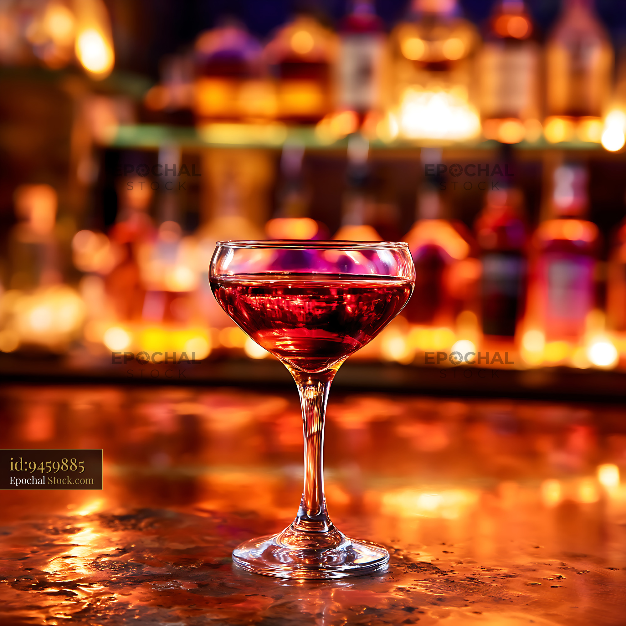 Bushwick Cocktail at Bar Counter with Warm Lighting - stock photo