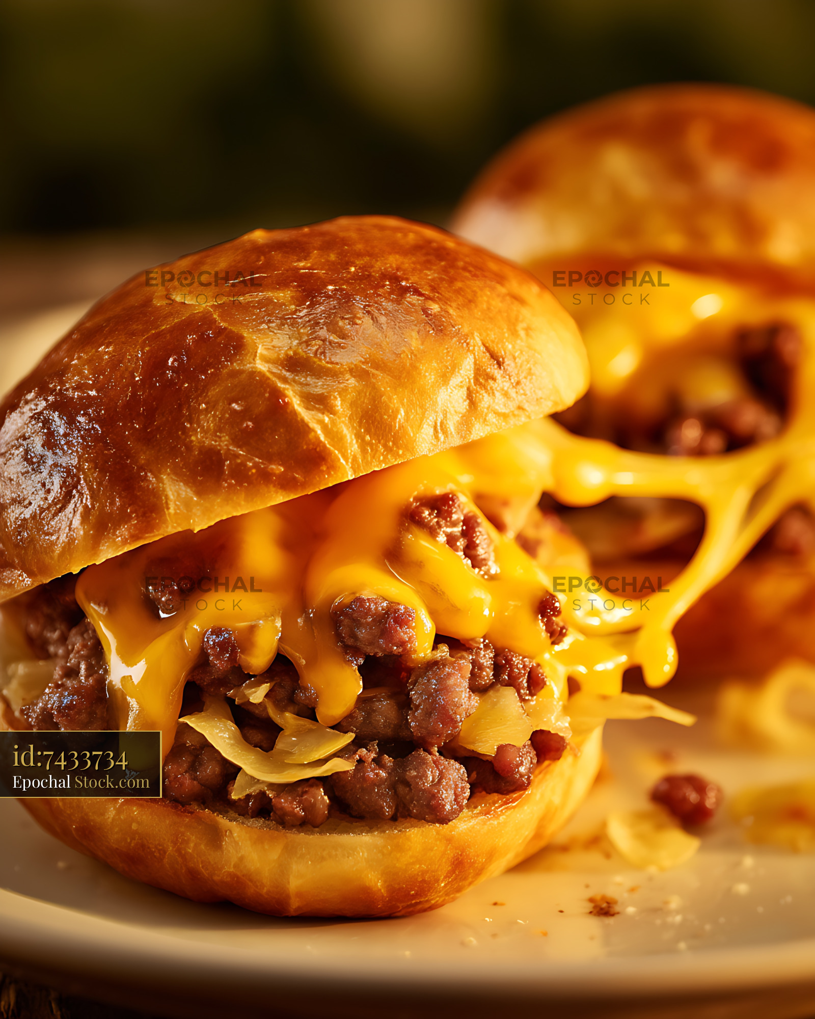 Melted Cheeseburger Slider With Caramelized Onions - stock photo