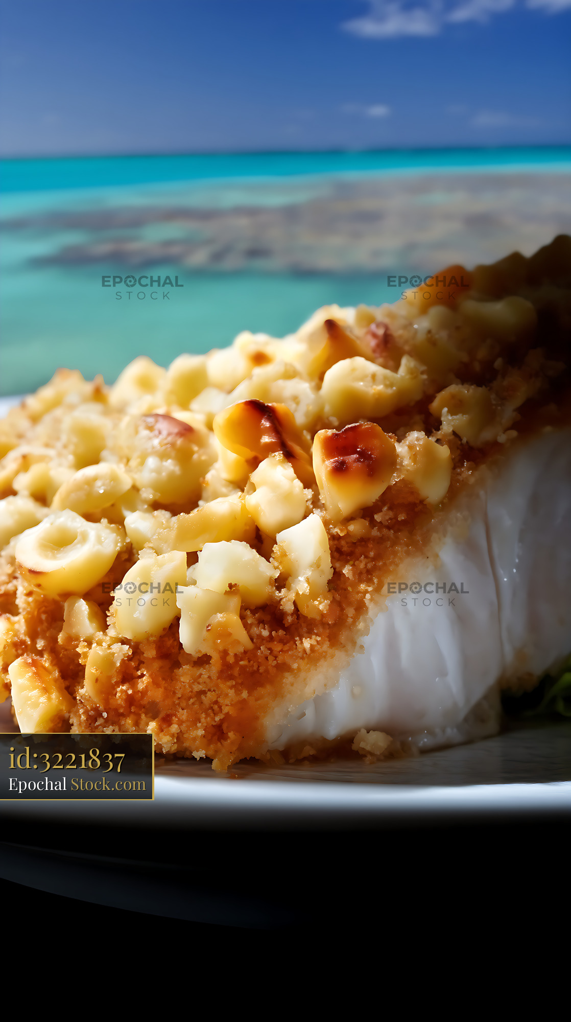 Almond-Crusted Fish Fine Dining Tropical Beach - stock photo