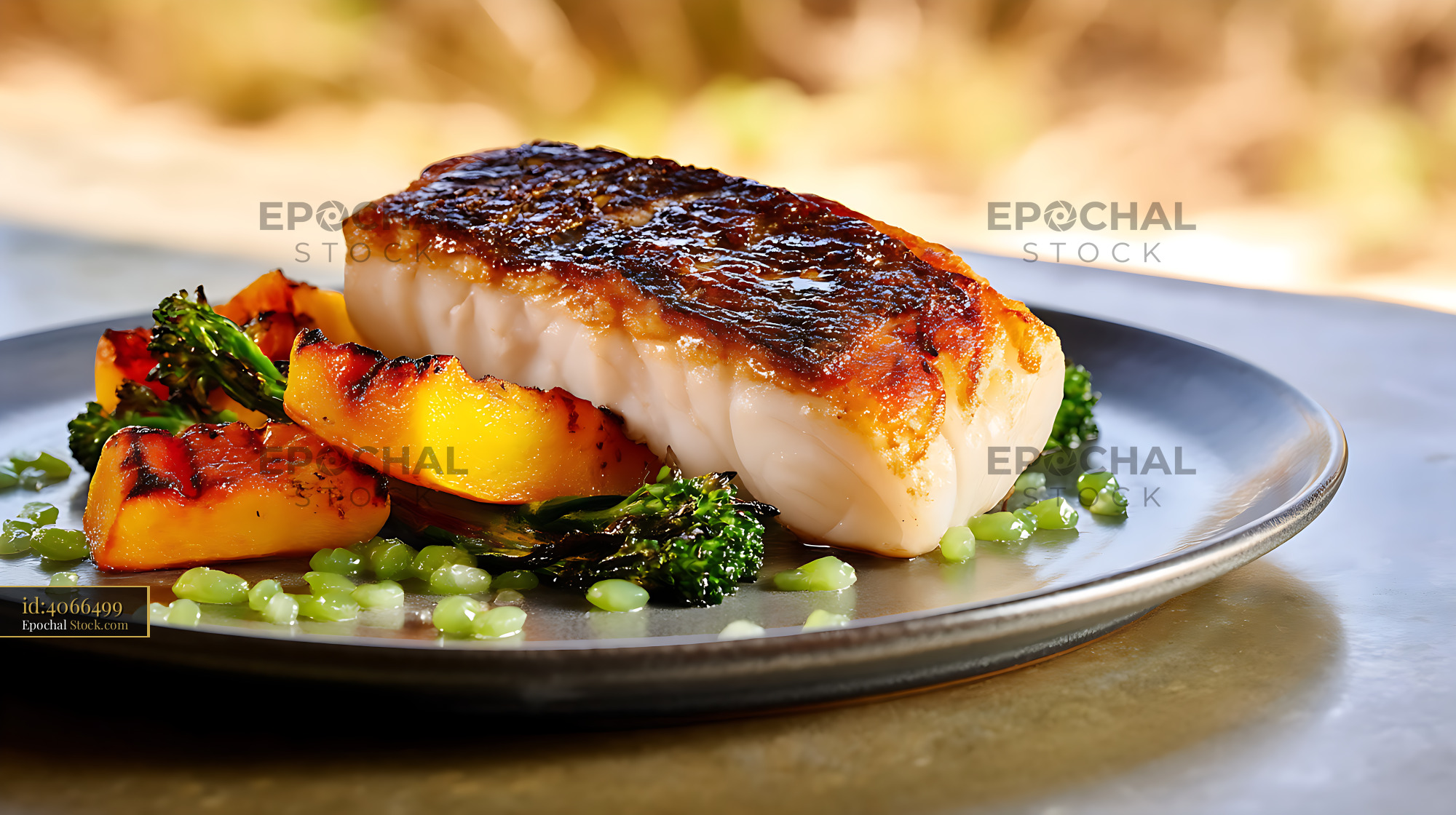 Murray Cod Fillet Seared with Roasted Vegetables - stock photo