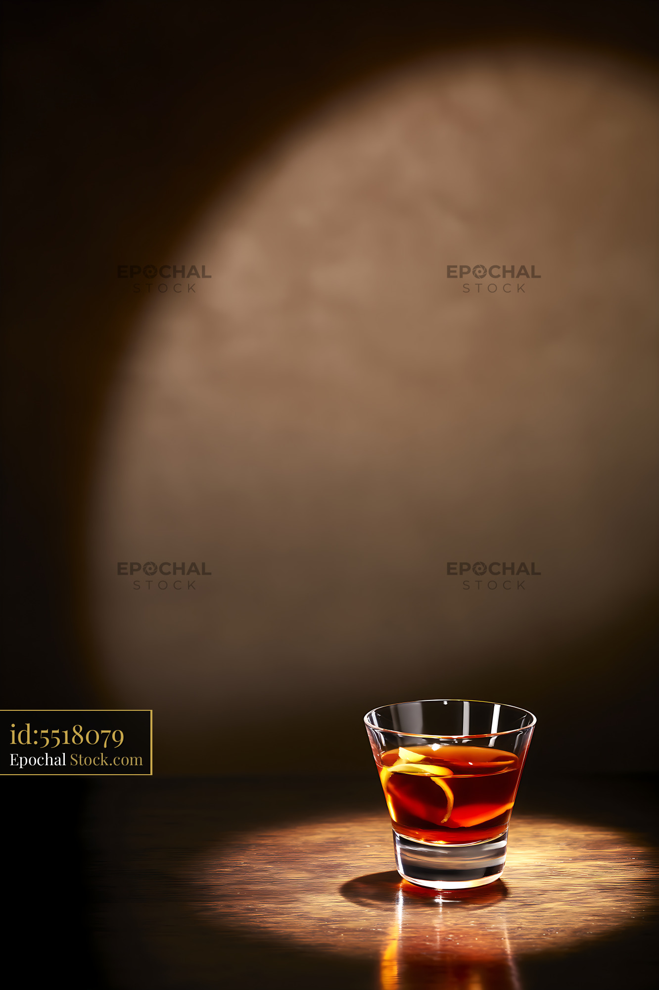 Saratoga Cocktail with Lemon Slice on Wood Table - stock photo