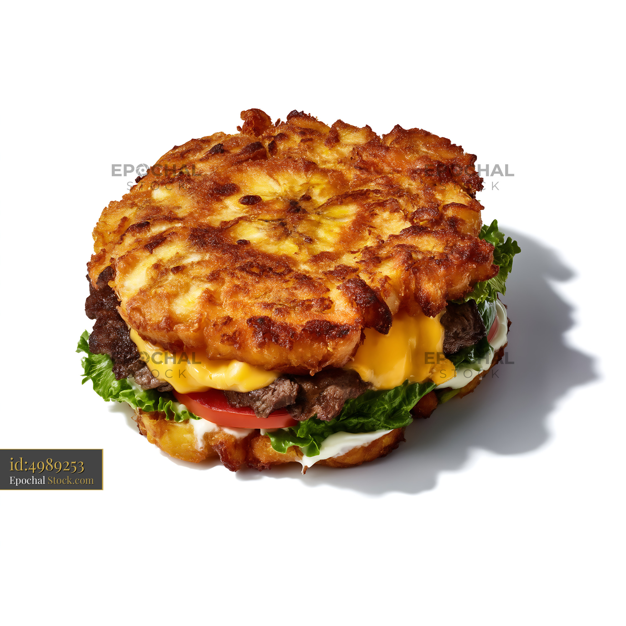 Gourmet Cheeseburger with Hash Brown Patty - stock photo