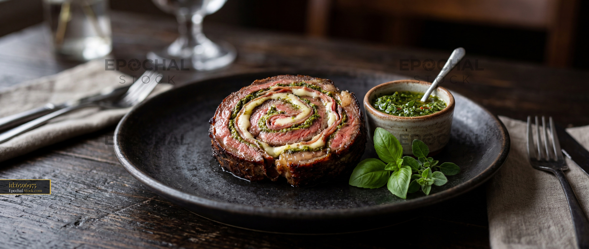 Gourmet Beef Roulade with Fresh Basil Pesto - stock photo