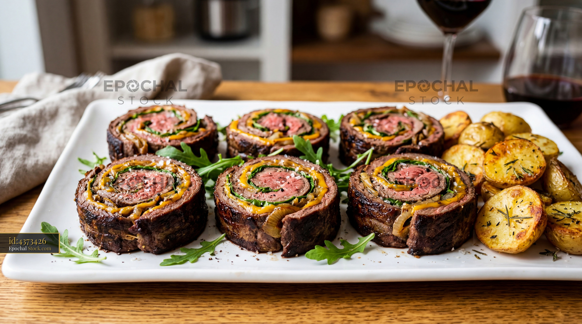 Beef Roulades with Roasted Potatoes Platter - stock photo