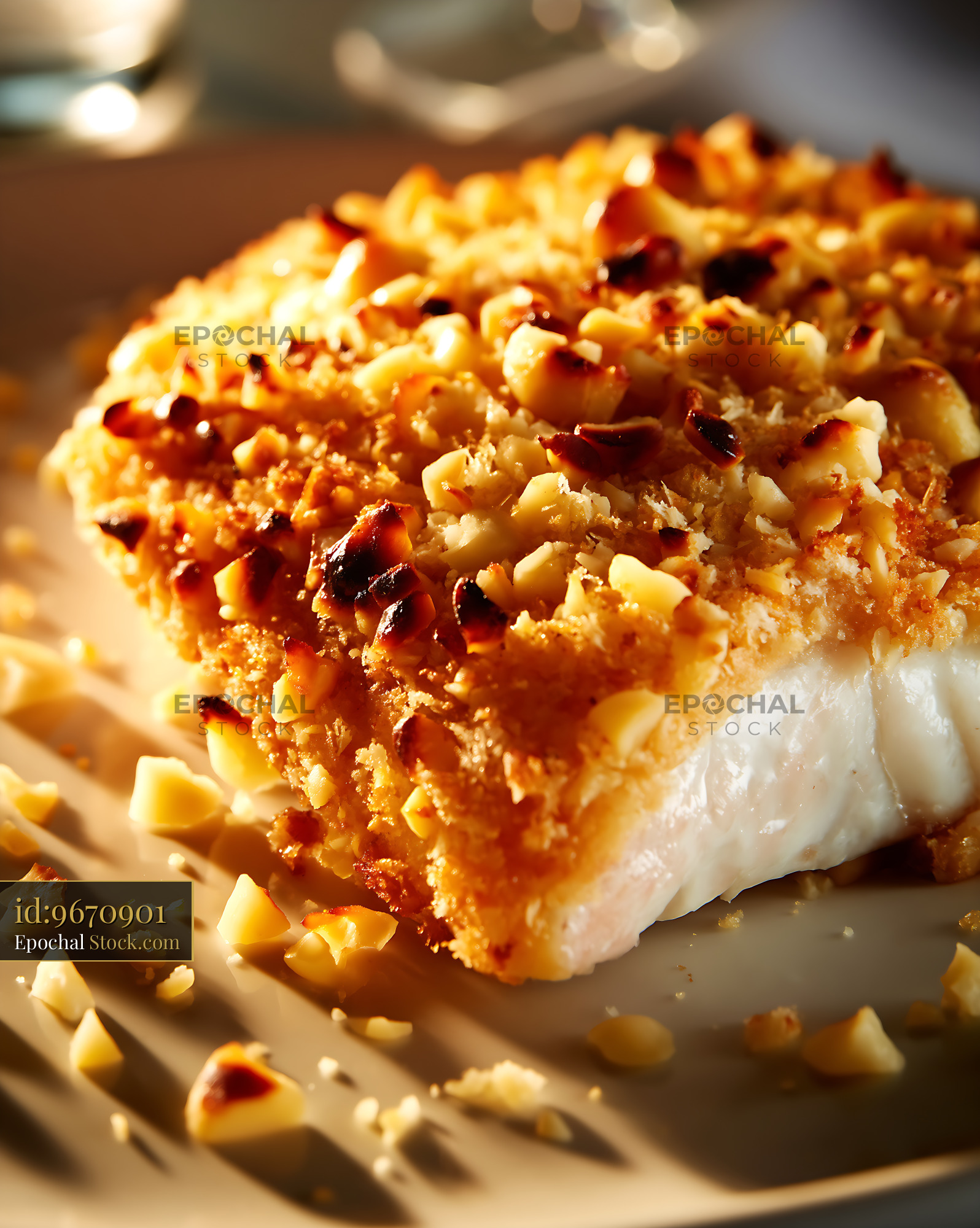 Golden Macadamia Crusted Fish Fillet - stock photo