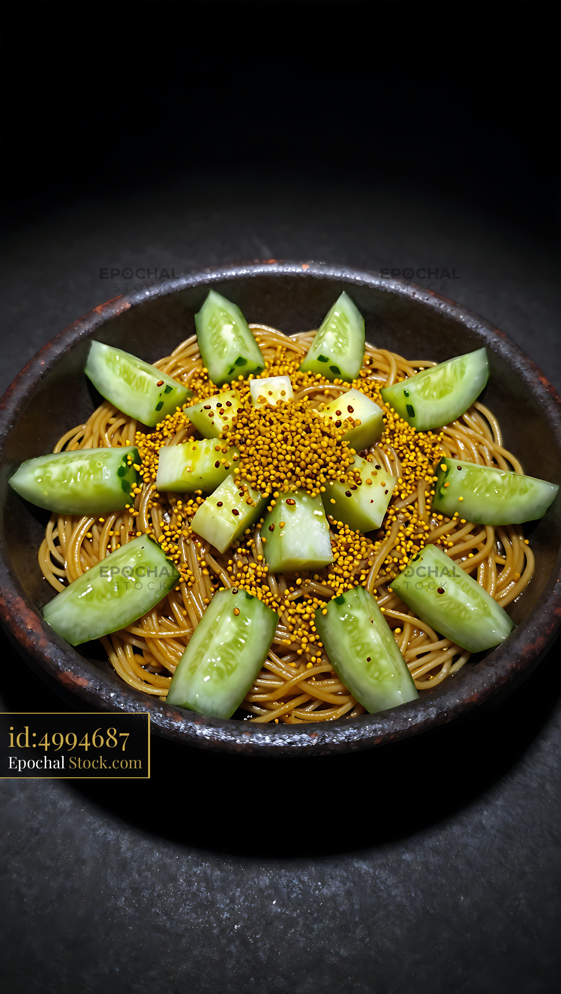 Kakdi Koshimbir Noodle Bowl with Fresh Cucumbers - stock photo