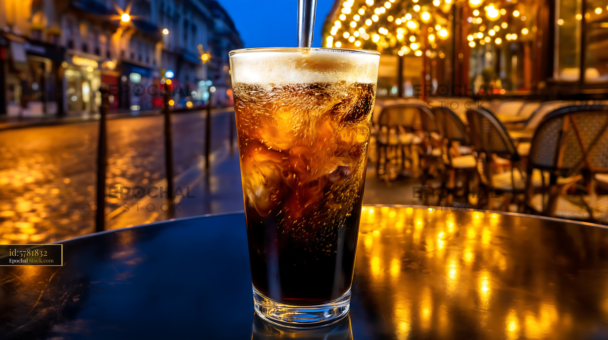 Nitro Caramel Coffee on Evening City Street - stock photo
