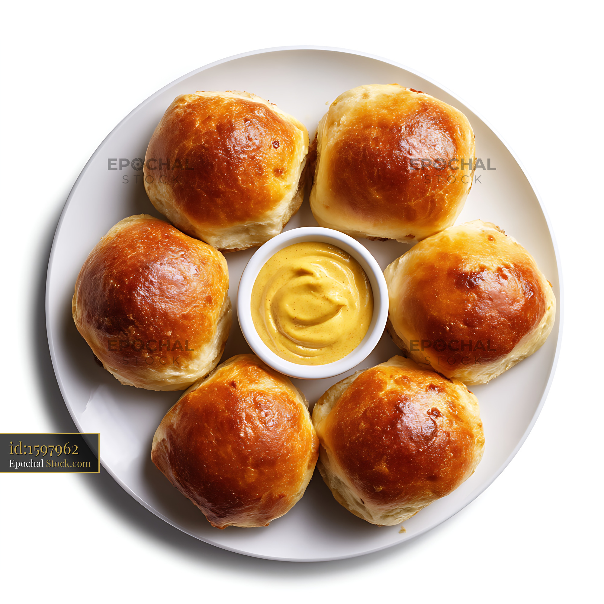 Freshly Baked Dinner Rolls with Mustard Dip - stock photo