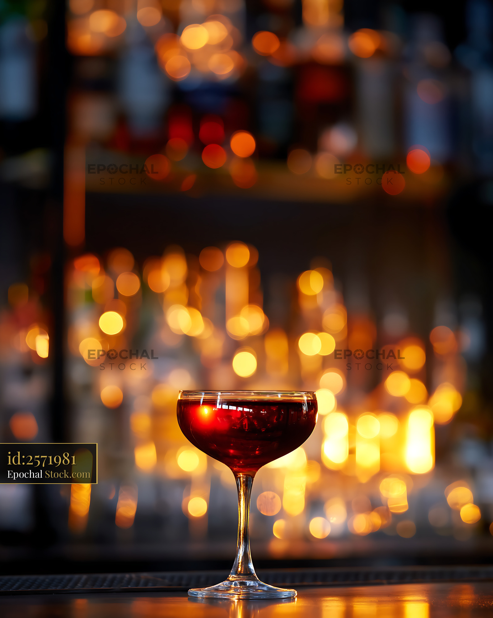 Bushwick Cocktail Glass at Evening Bar - stock photo