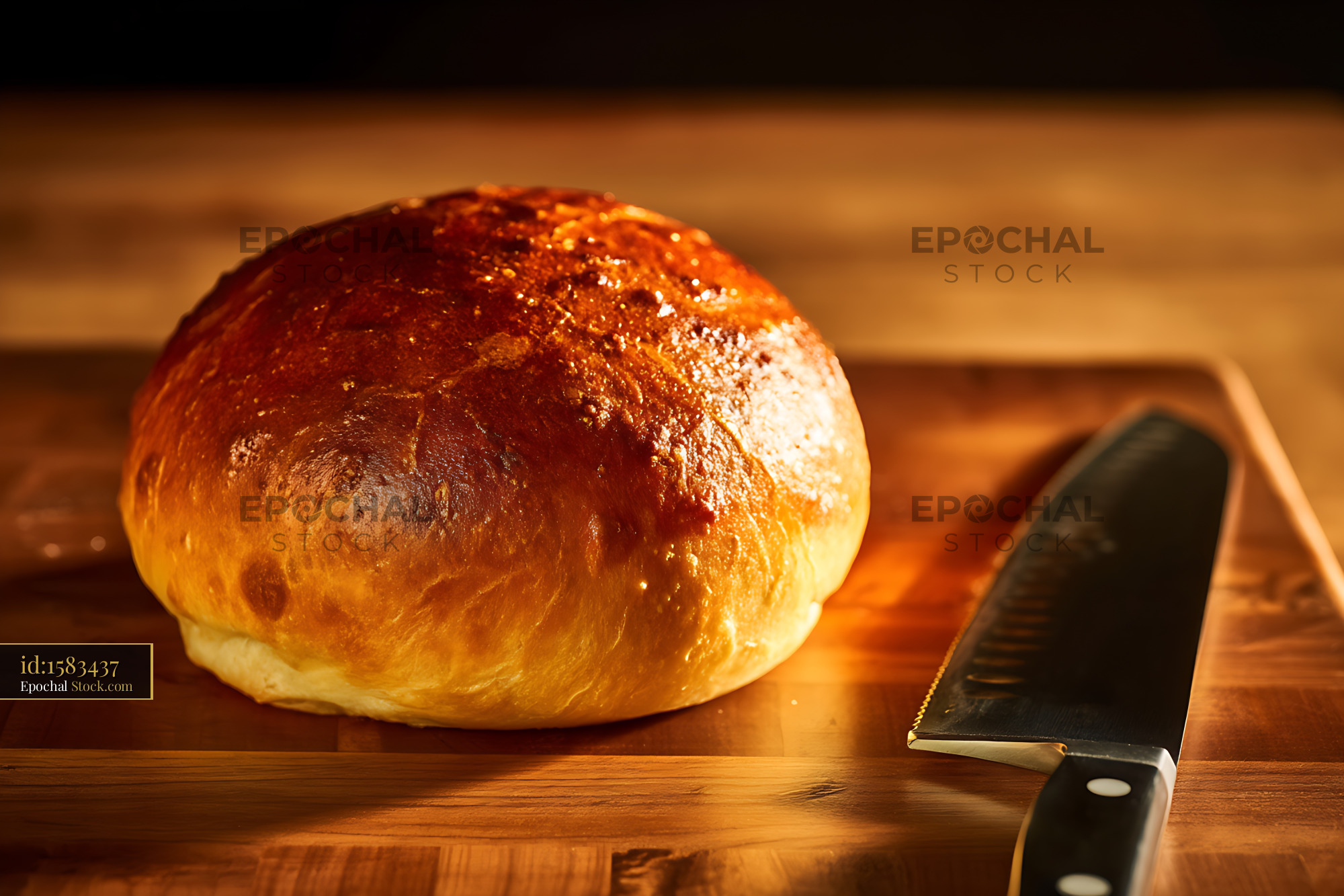 Artisan Bread Roll on Wooden Cutting Board - stock photo