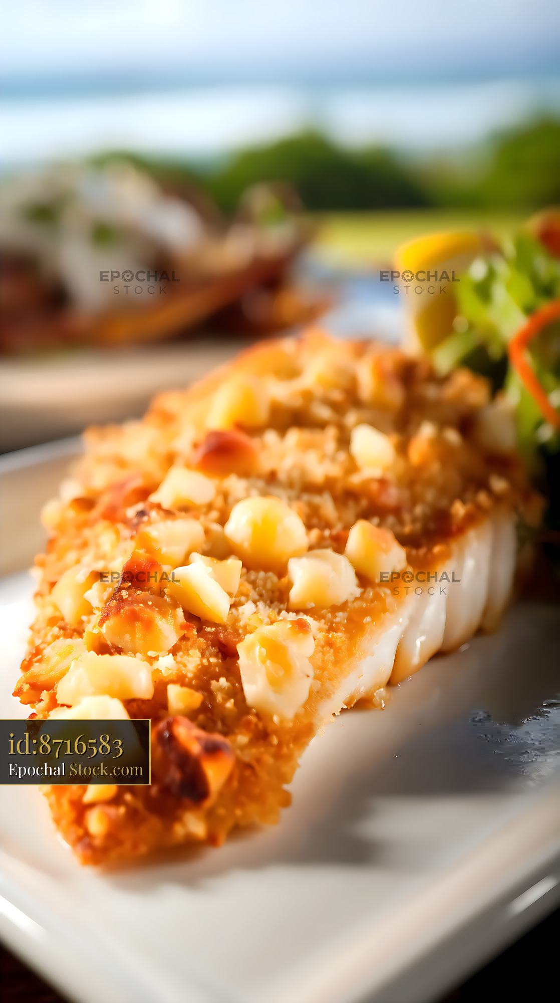 Macadamia-Crusted Seared Fish Fine Dining - stock photo
