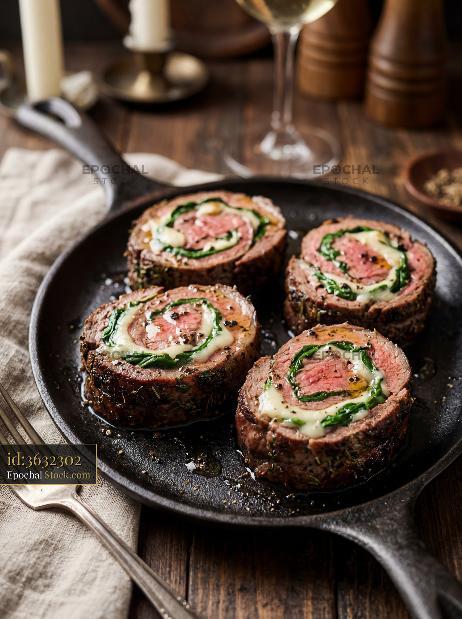 Gourmet Beef Roulade with Spinach Filling - stock photo