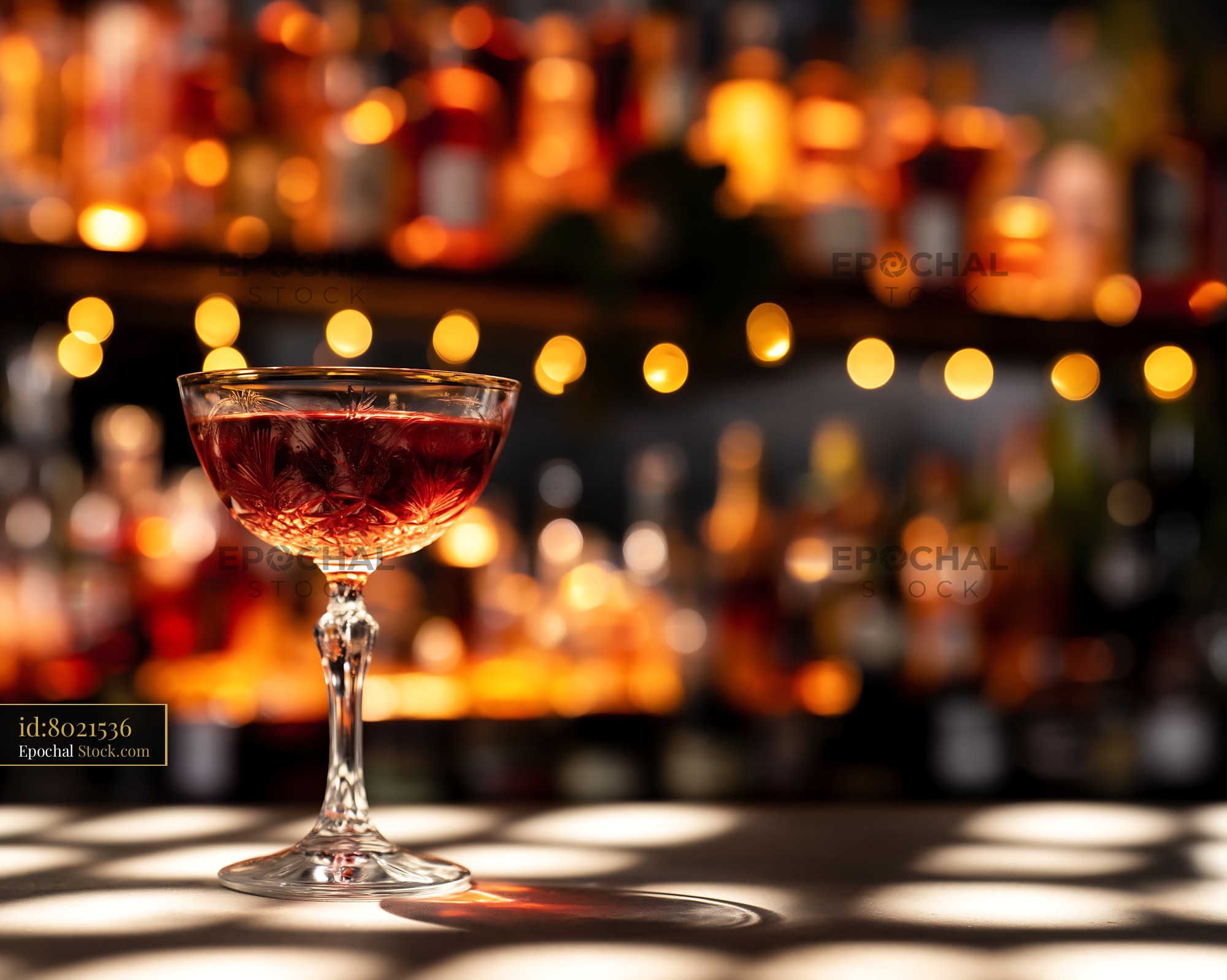 Luxury Red Cocktail with Bokeh Bar Lights - stock photo