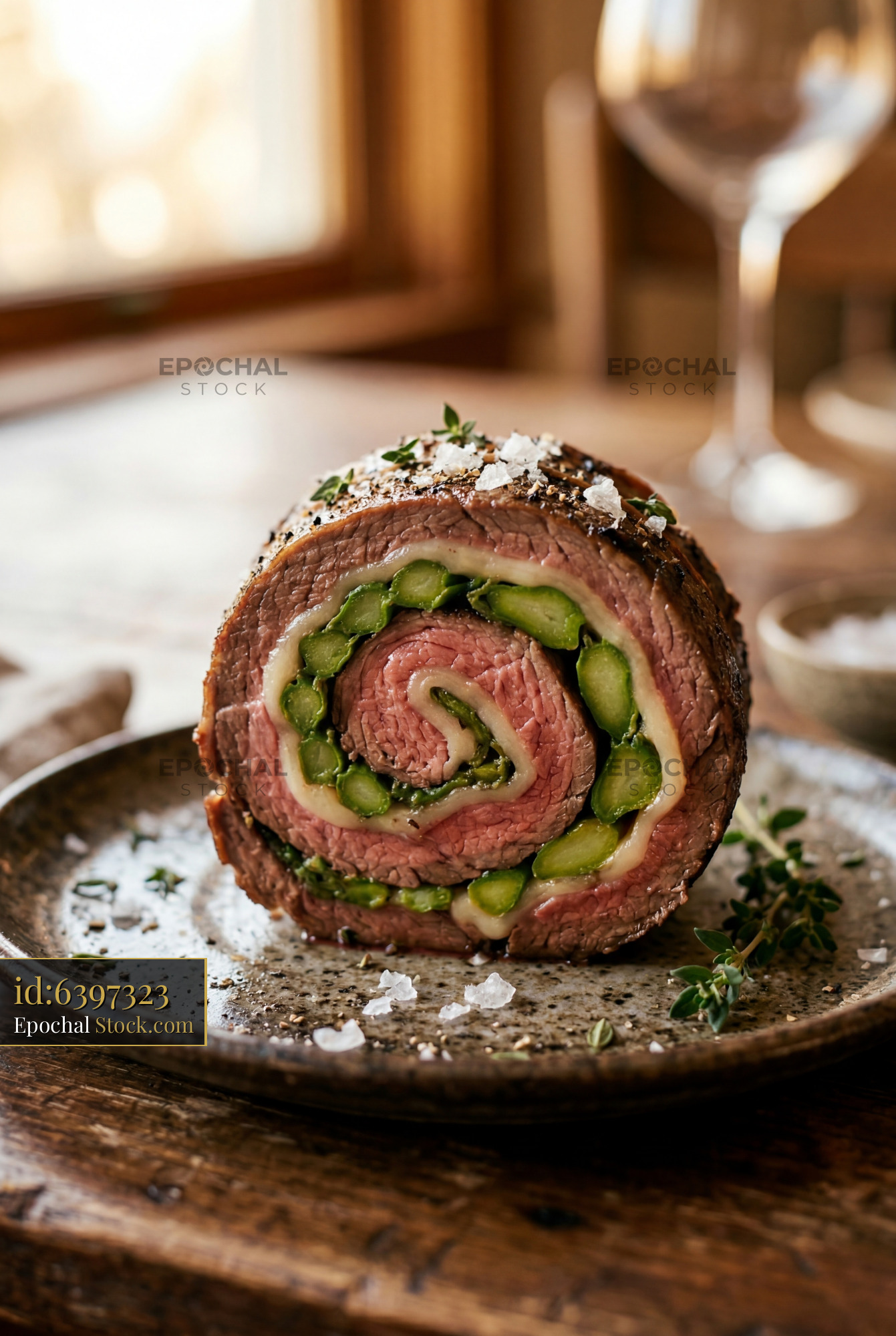Beef Roulade Sliced with Asparagus - stock photo