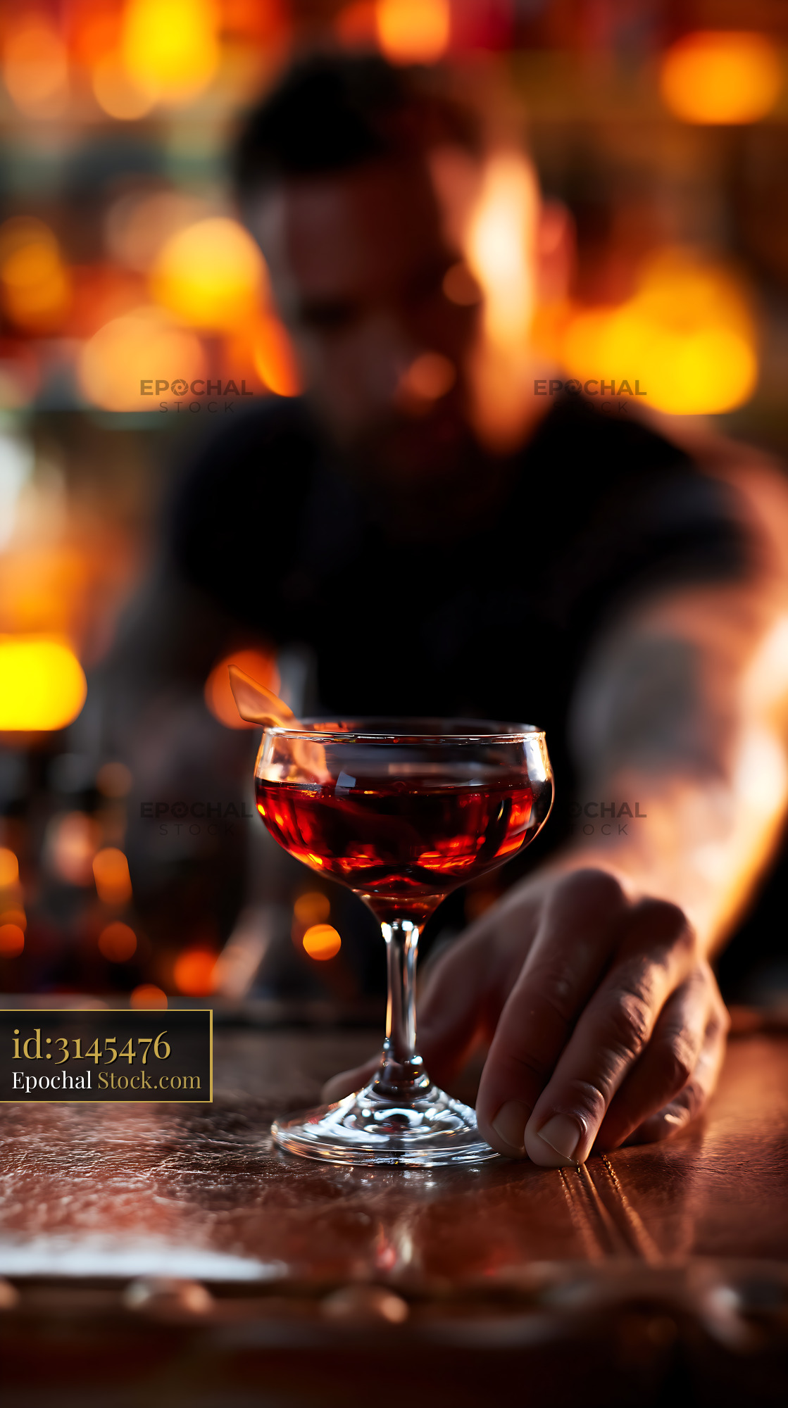 Bushwick Cocktail on Bar Counter with Bokeh - stock photo