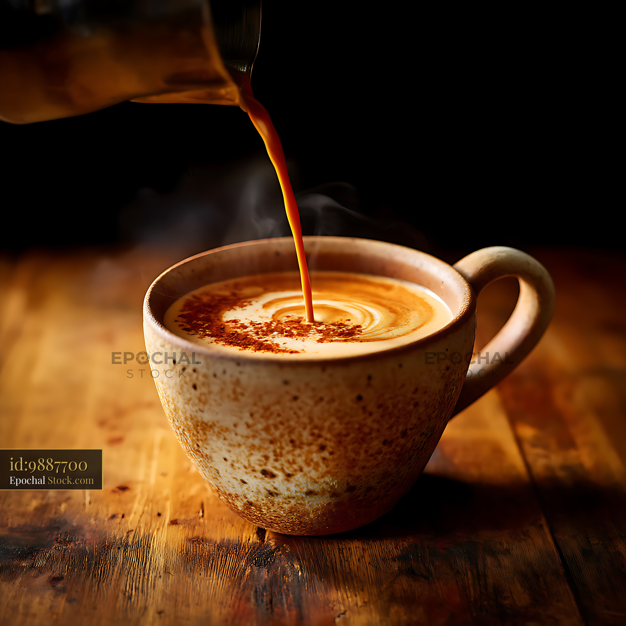 Coffee Pouring Into Ceramic Mug Latte Art - stock photo