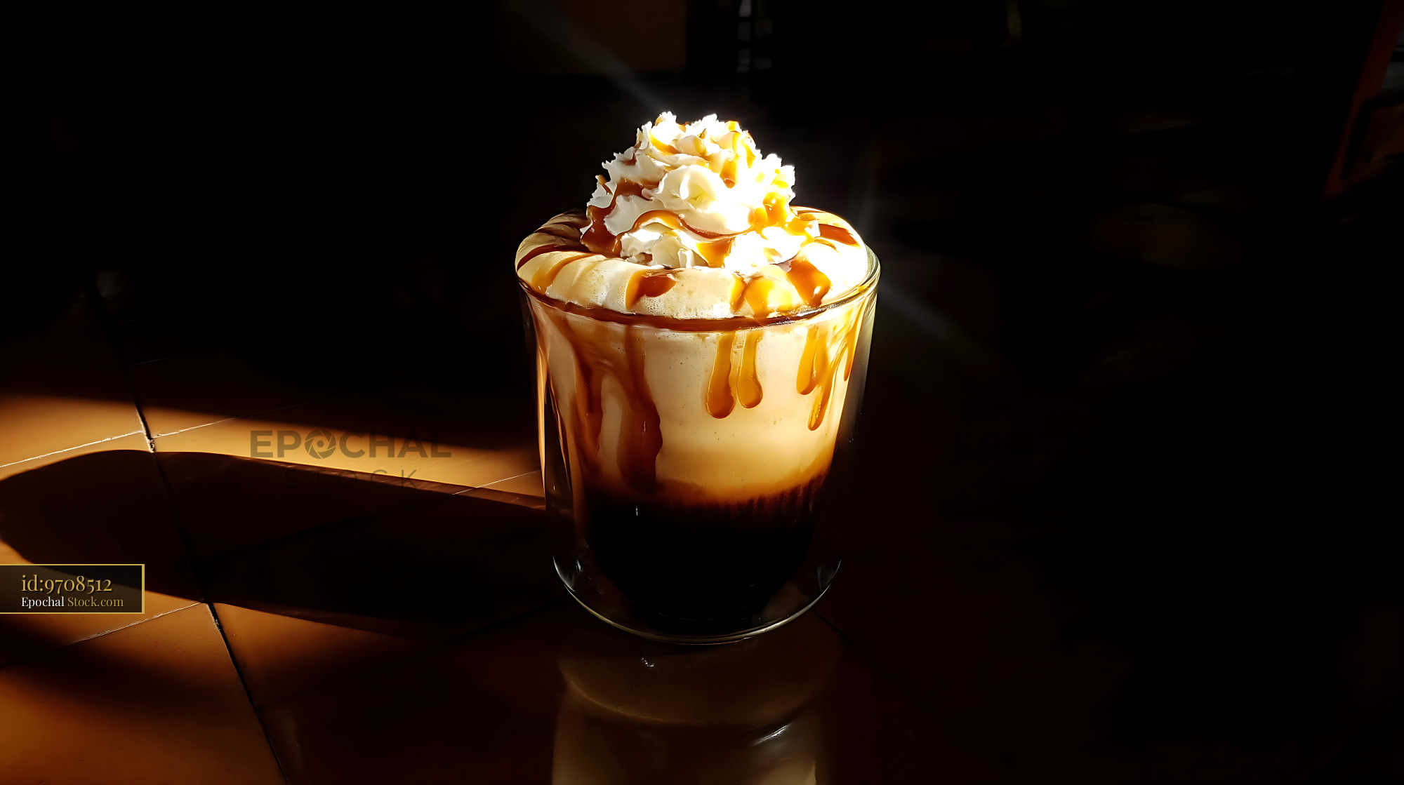 Nitro Caramel Coffee with Whipped Cream Topping - stock photo