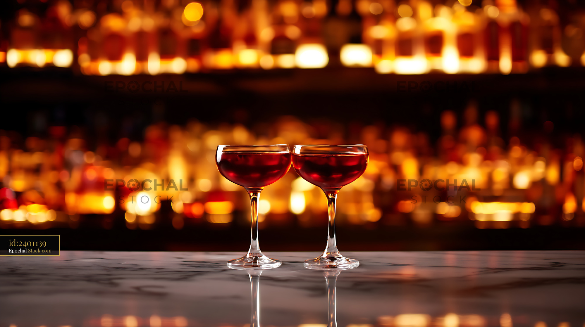 Two Bushwick Cocktails at Elegant Bar Counter - stock photo