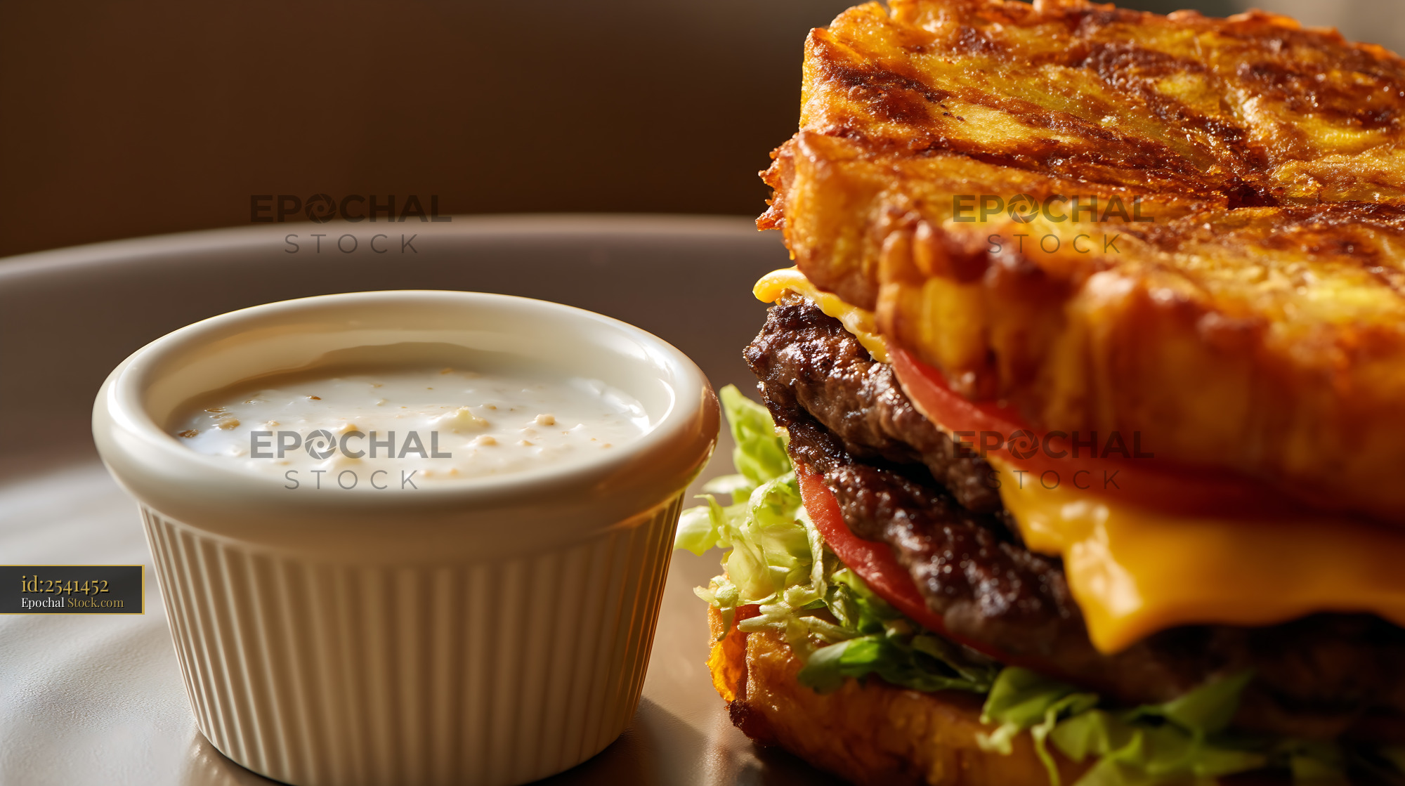 Gourmet Beef Burger With Creamy Sauce Dip - stock photo