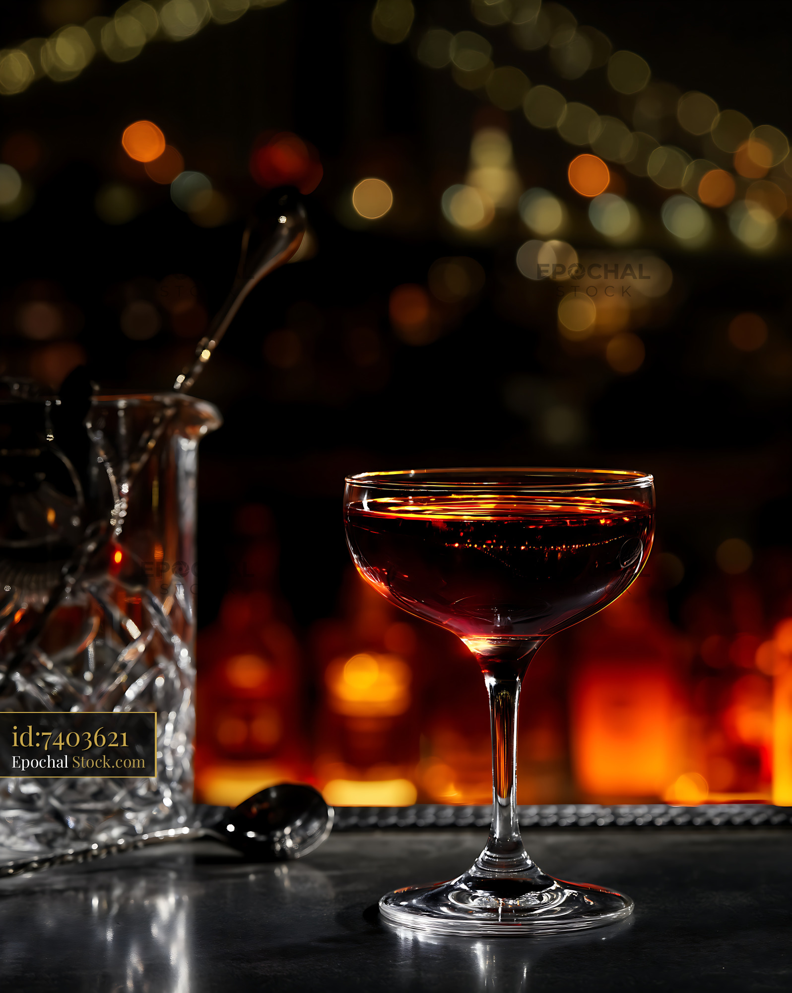 Bushwick Cocktail in Coupe with Bar Lights - stock photo