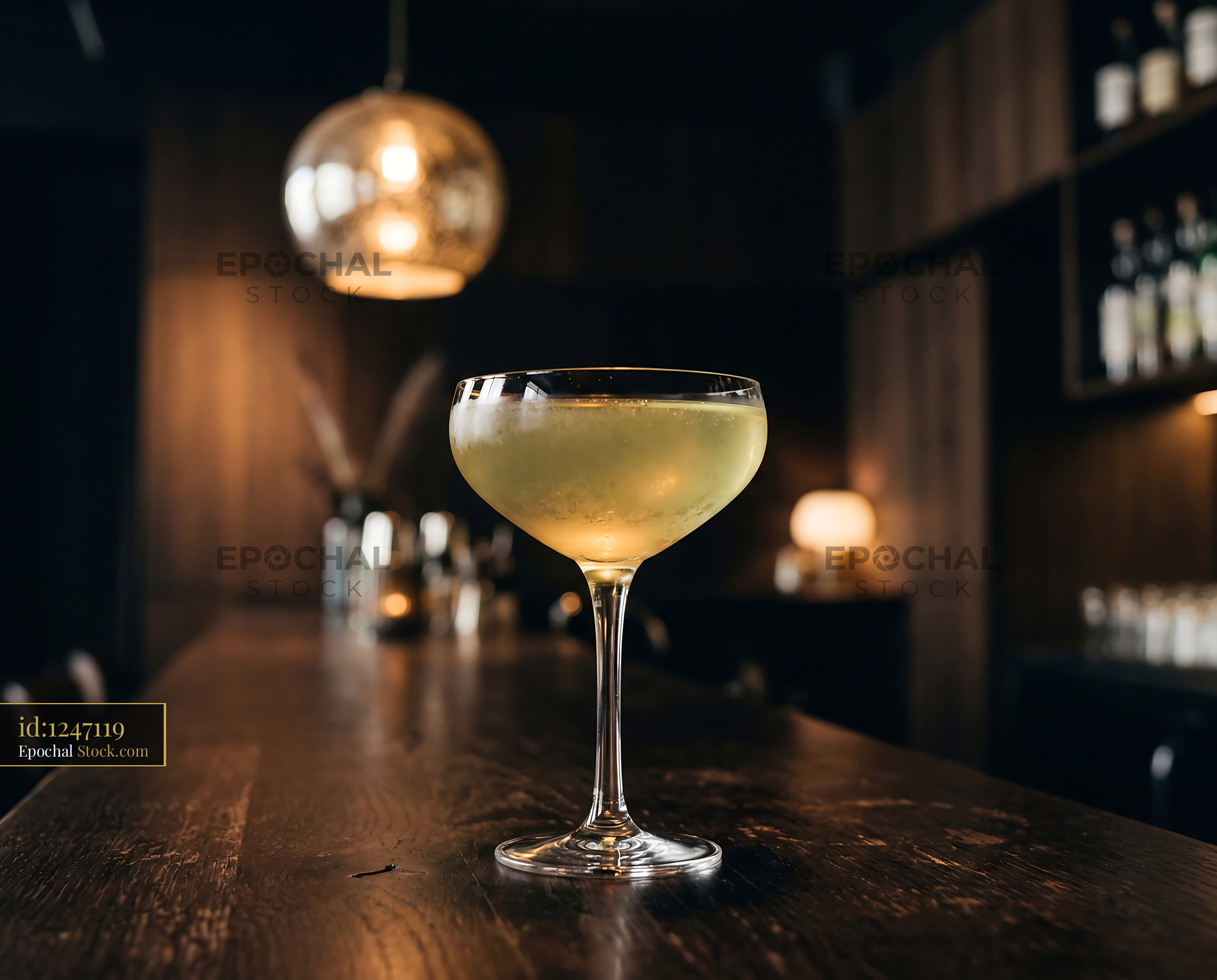 Final Ward Cocktail on Wooden Bar Counter - stock photo