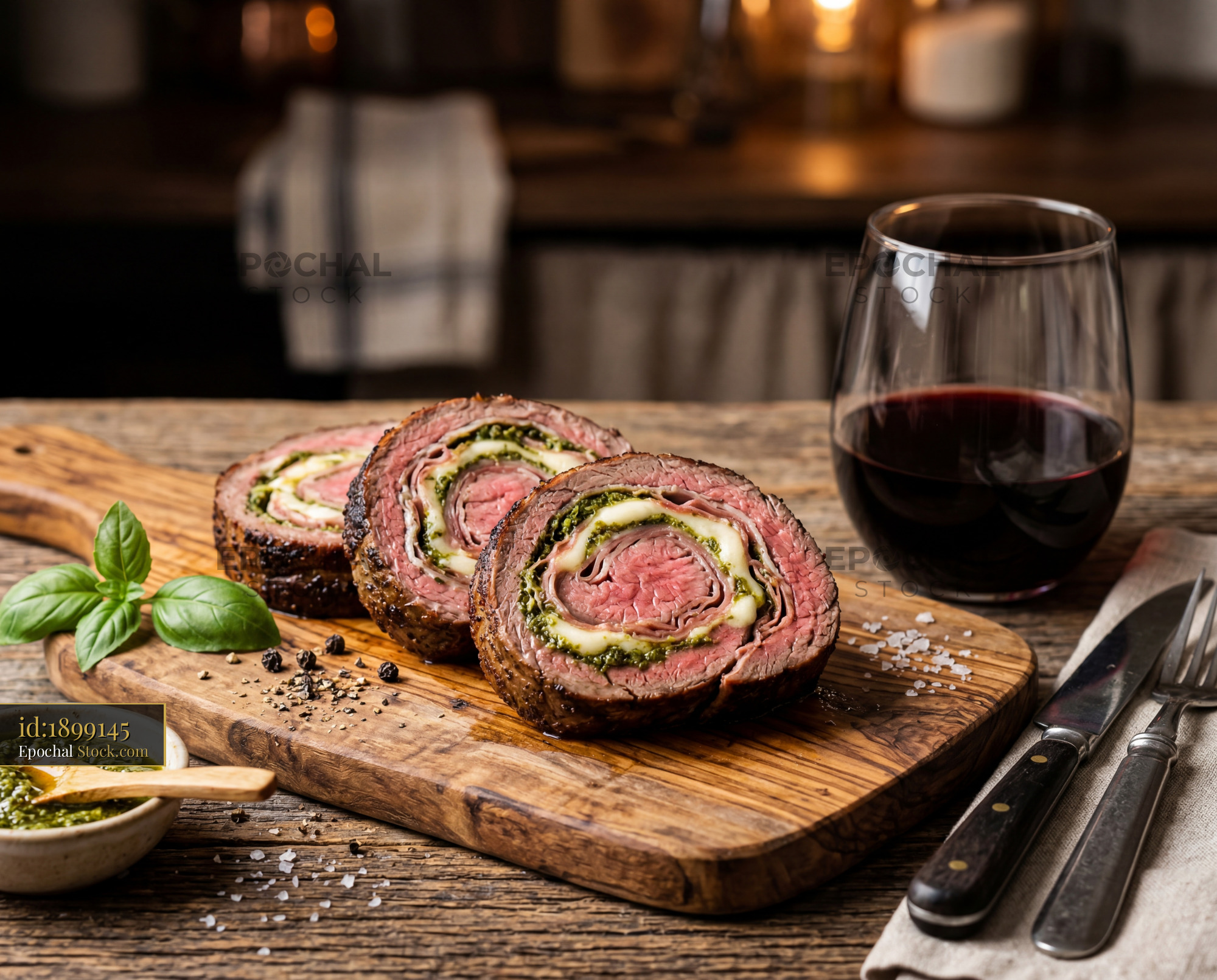 Beef Roulade with Herb Filling and Red Wine - stock photo