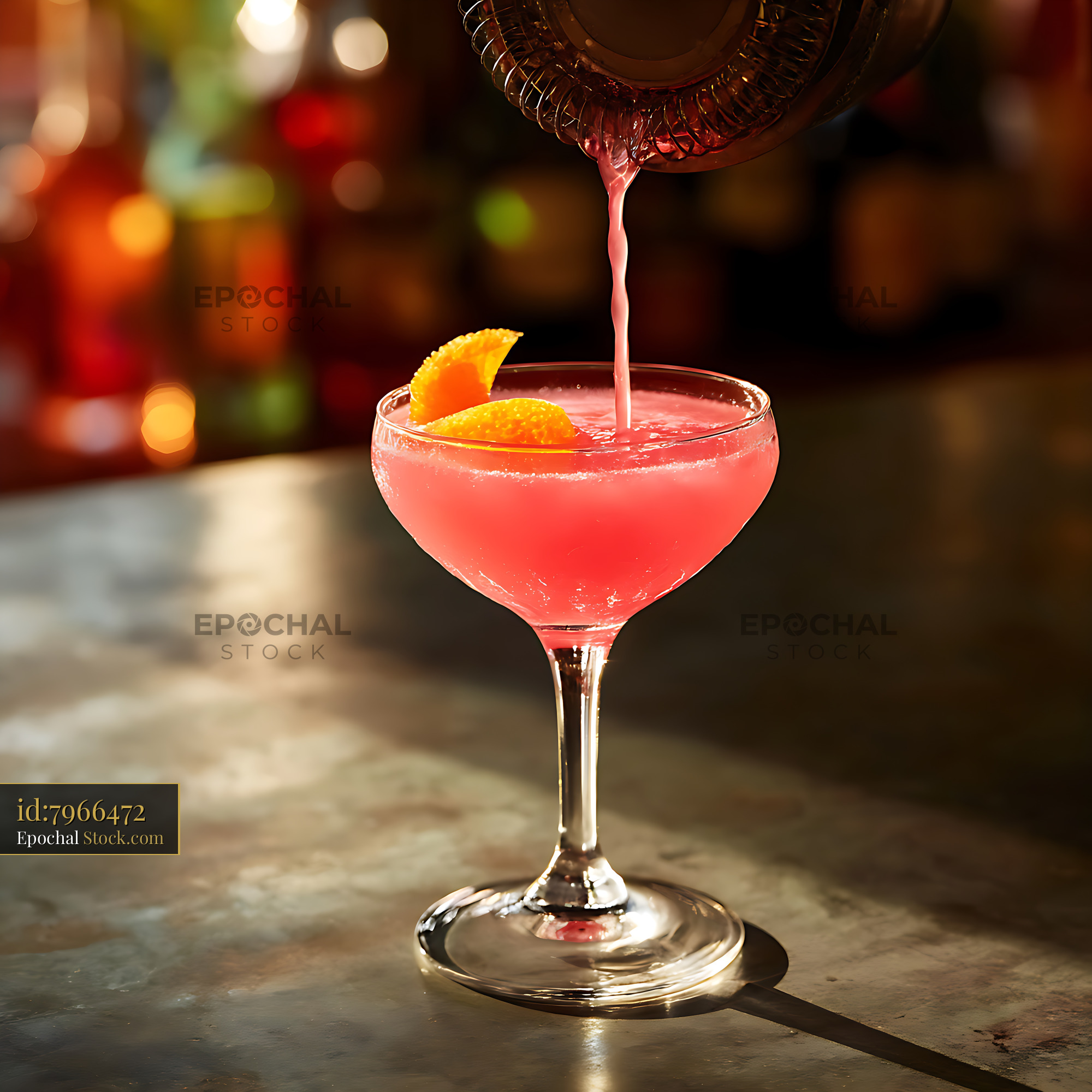 Grapefruit Cocktail Pouring into Coupe Glass - stock photo
