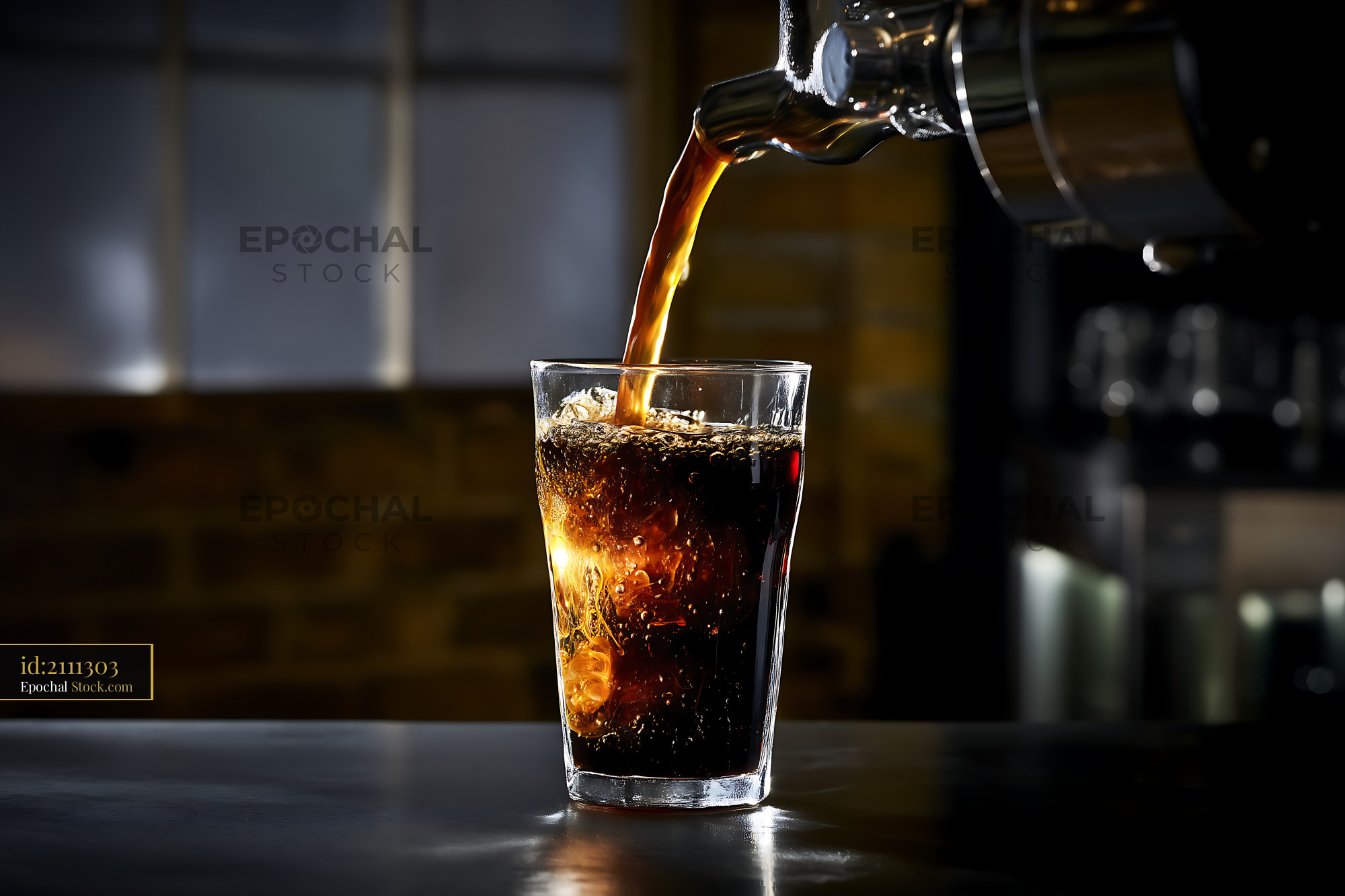Nitro Caramel Coffee Poured Over Ice - stock photo